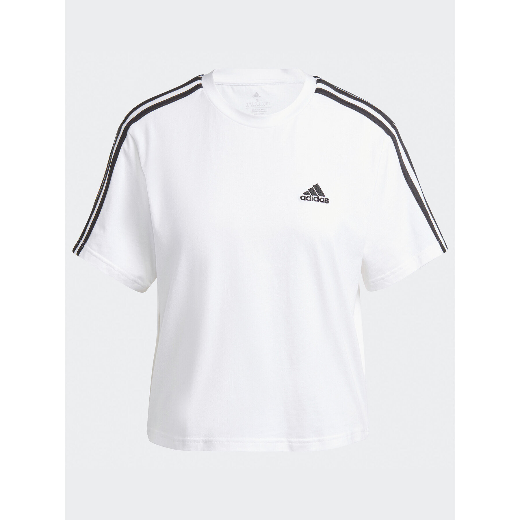 adidas Tričko Essentials 3-Stripes Single Jersey Crop Top HR4915 Biela Loose Fit - Pepit.sk