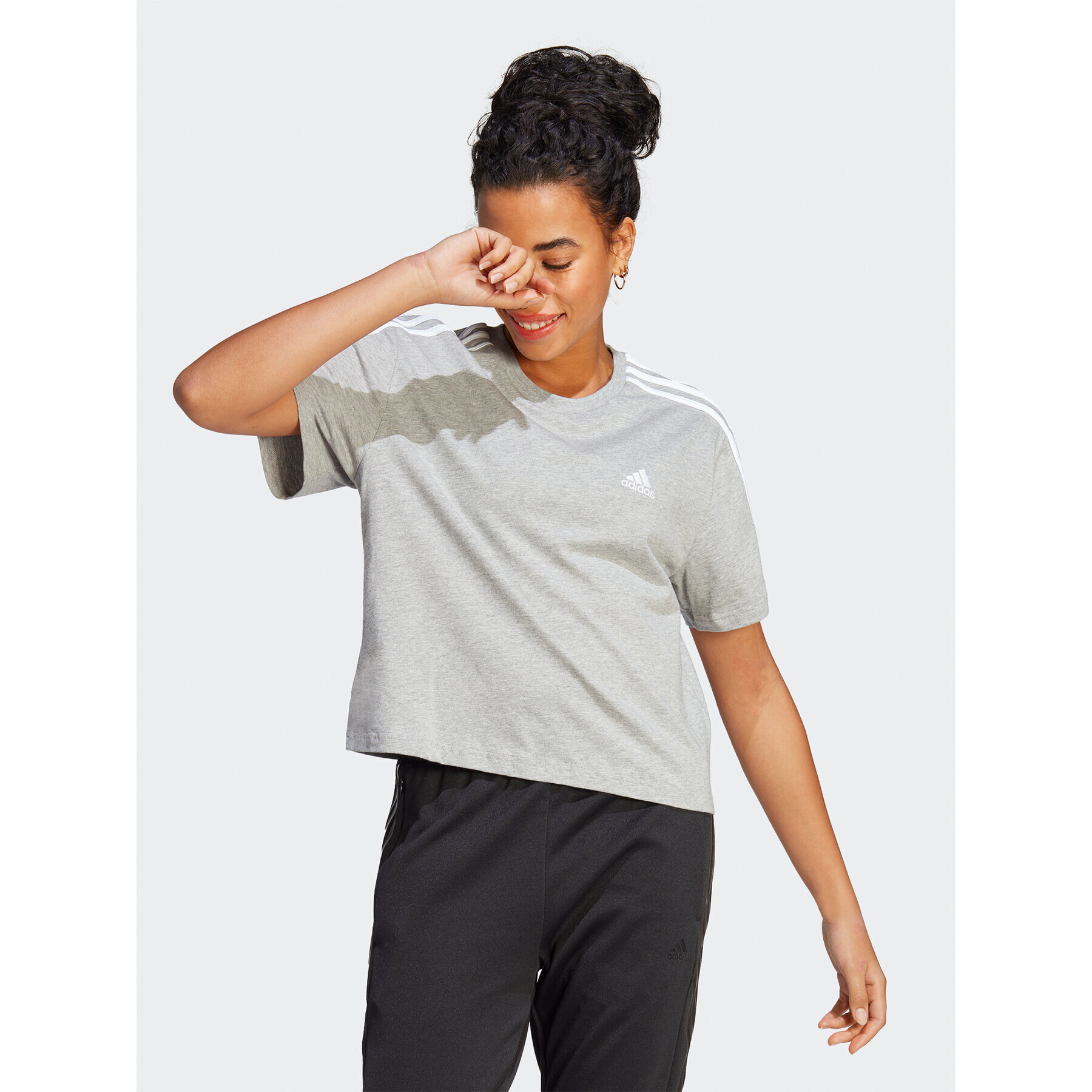 adidas Tričko Essentials 3-Stripes Single Jersey Crop Top HR4916 Sivá Loose Fit - Pepit.sk