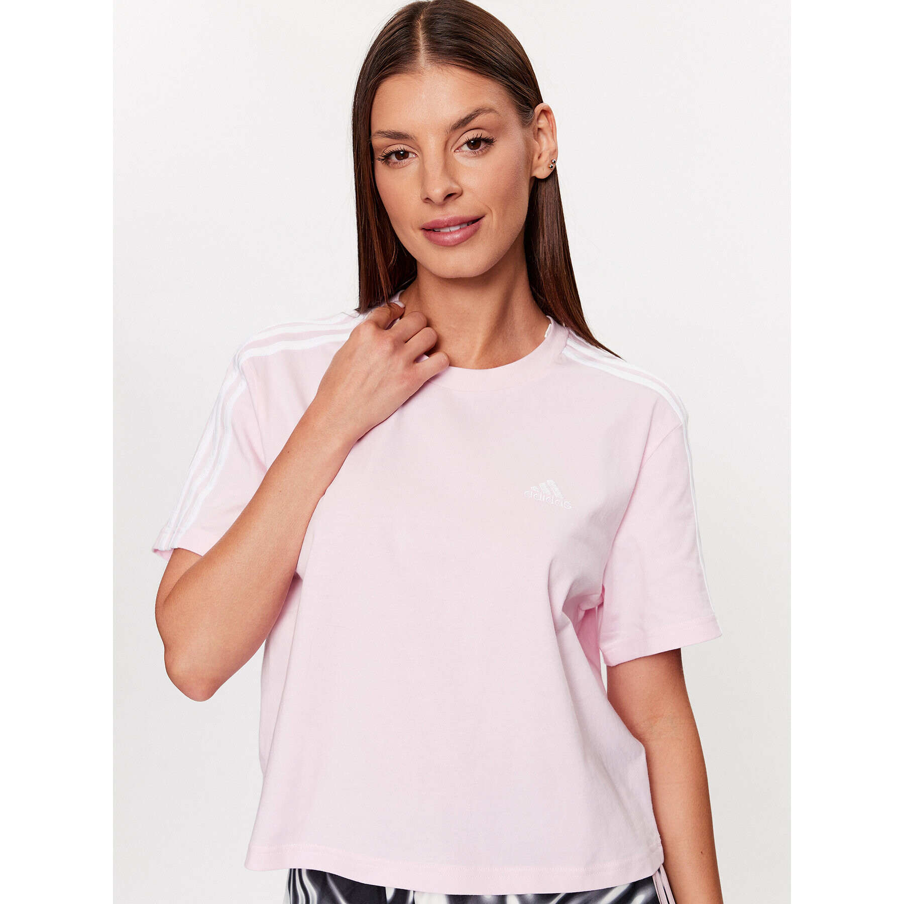 adidas Tričko Essentials 3-Stripes Single Jersey Crop Top IC0760 Ružová Loose Fit - Pepit.sk