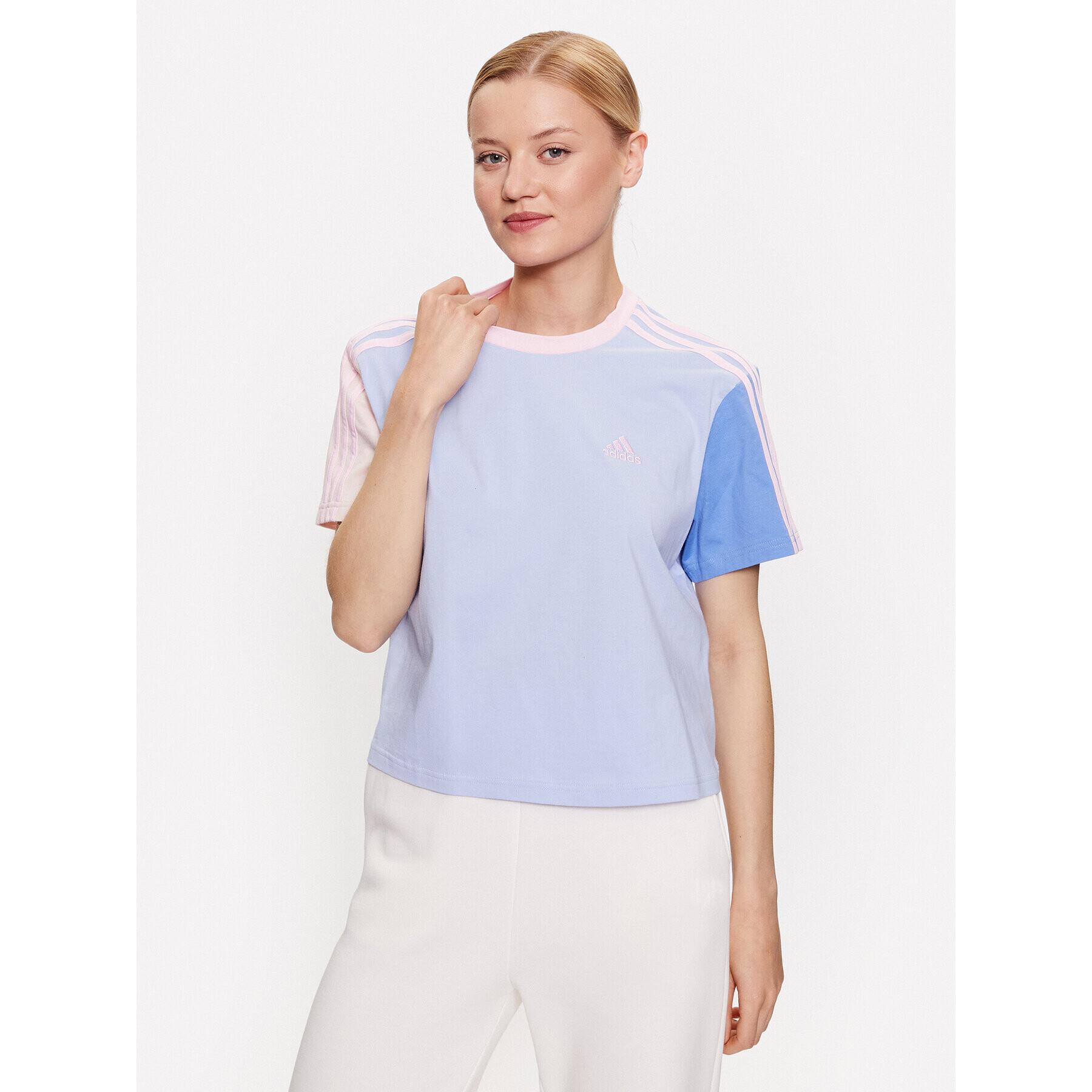 adidas Tričko Essentials 3-Stripes Single Jersey Crop Top IC1472 Modrá Loose Fit - Pepit.sk