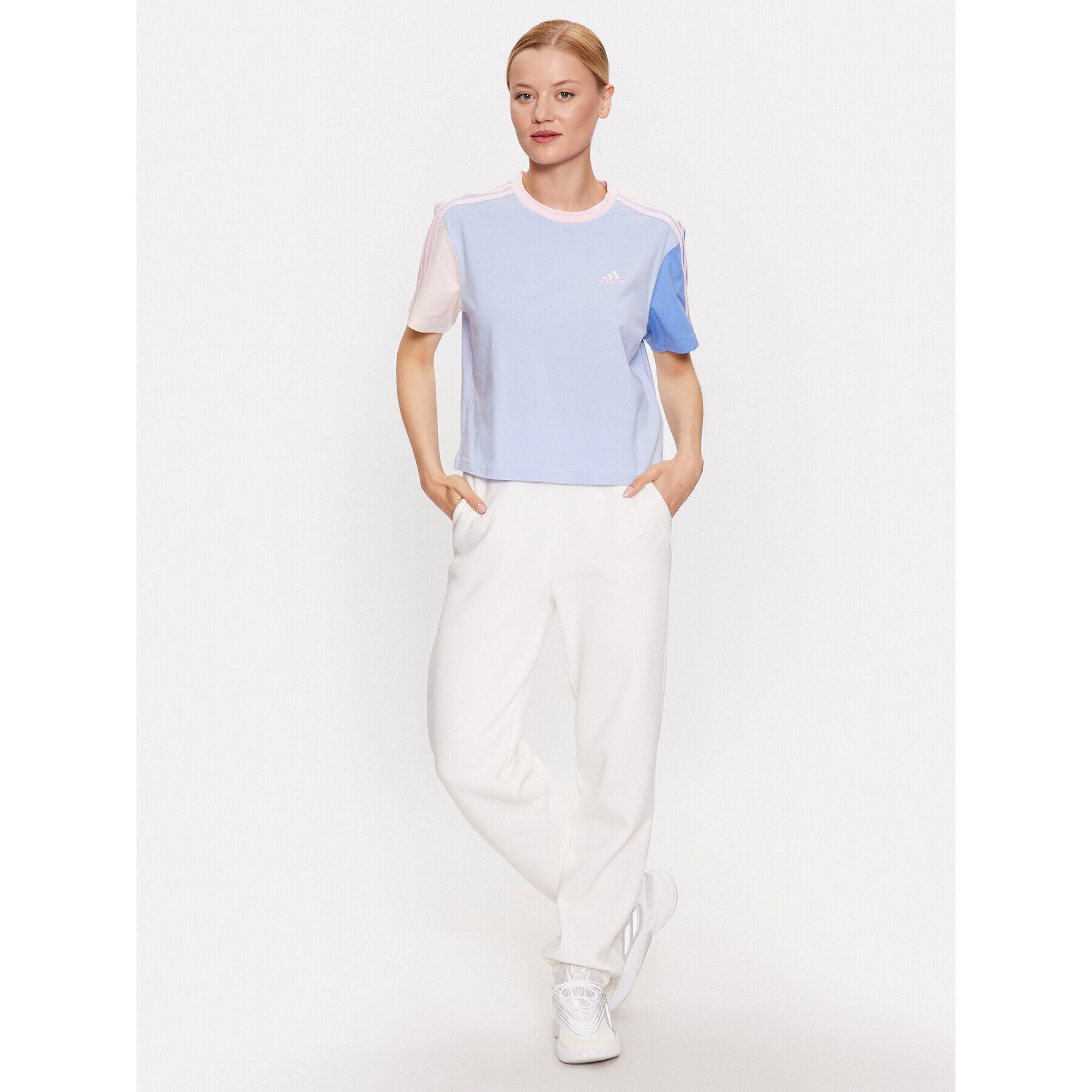 adidas Tričko Essentials 3-Stripes Single Jersey Crop Top IC1472 Modrá Loose Fit - Pepit.sk