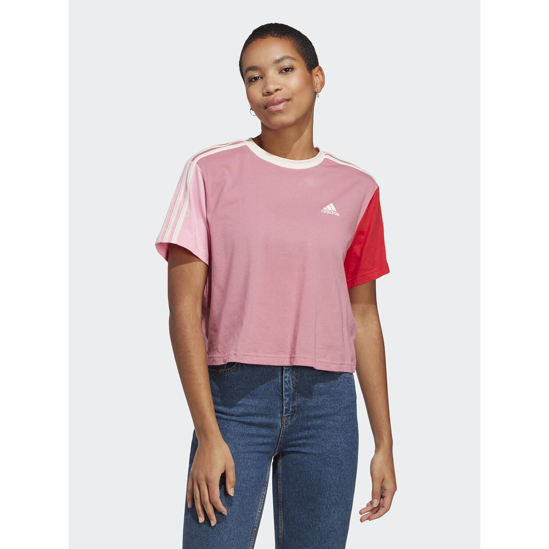 adidas Tričko Essentials 3-Stripes Single Jersey Crop Top IC9926 Ružová Loose Fit - Pepit.sk