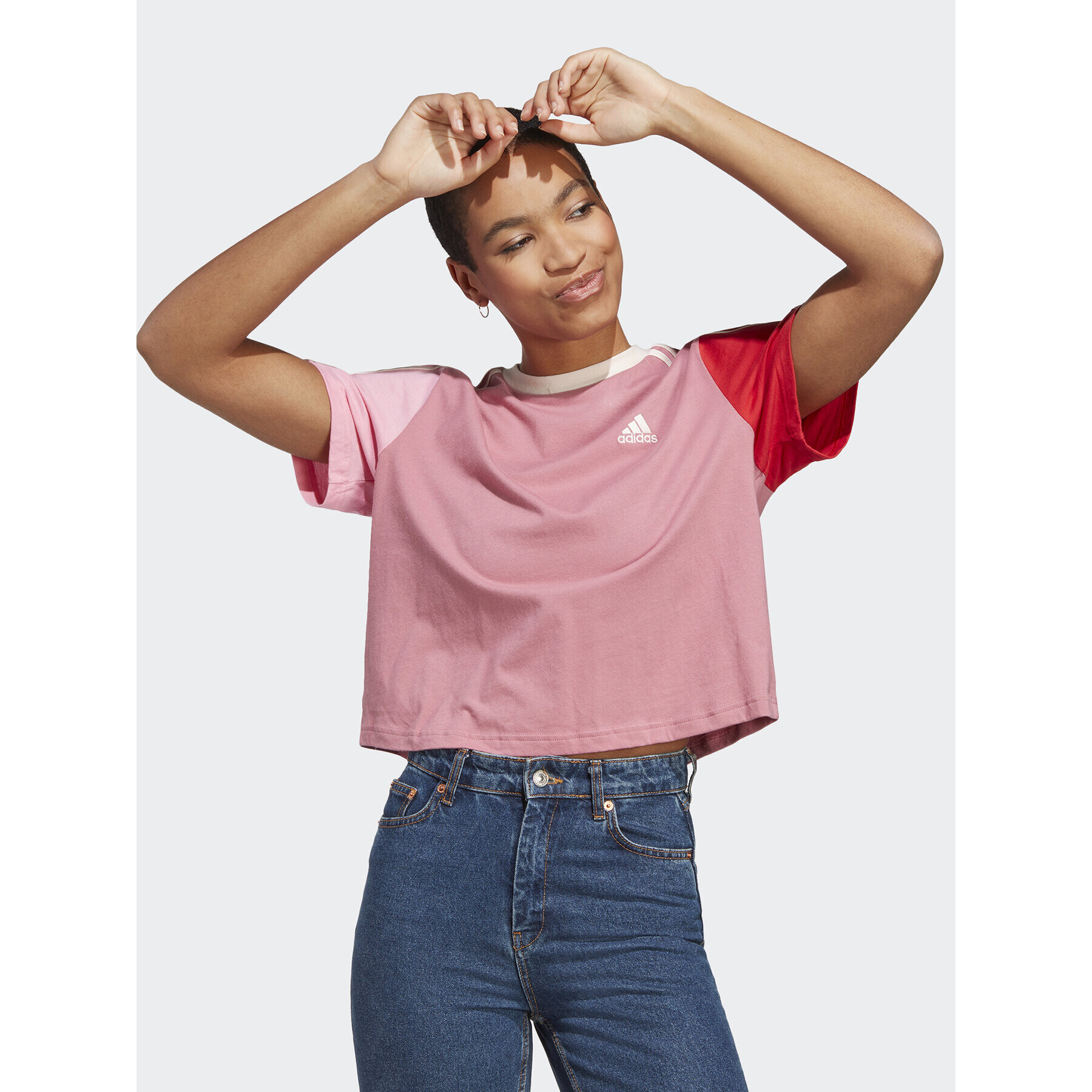 adidas Tričko Essentials 3-Stripes Single Jersey Crop Top IC9926 Ružová Loose Fit - Pepit.sk