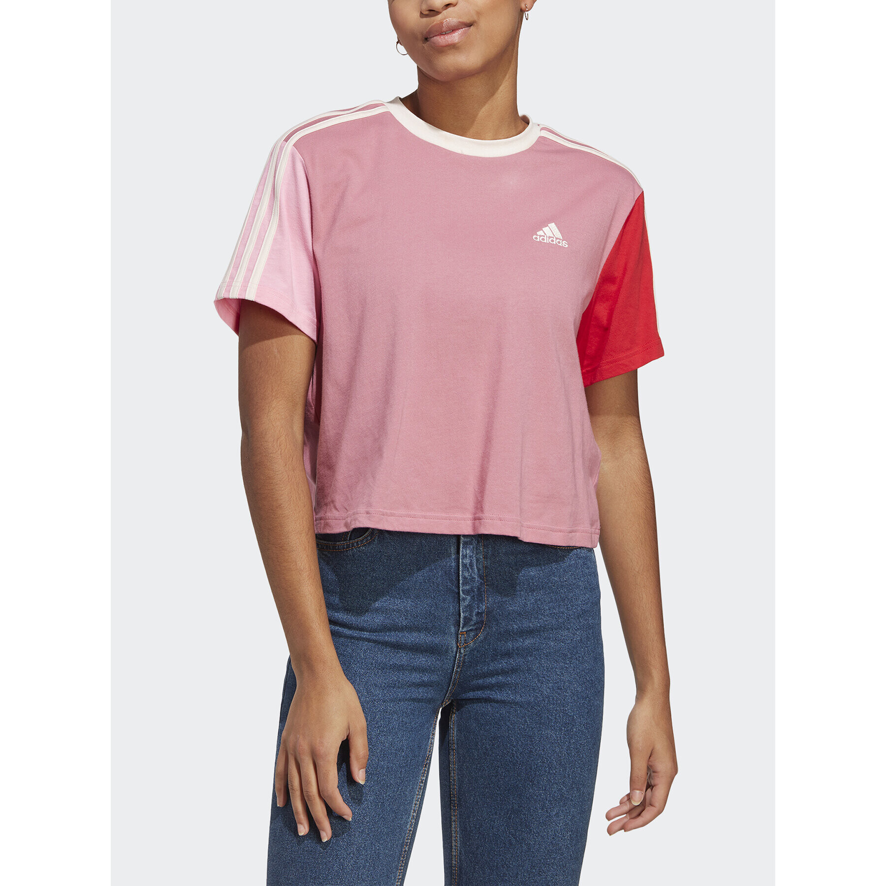 adidas Tričko Essentials 3-Stripes Single Jersey Crop Top IC9926 Ružová Loose Fit - Pepit.sk