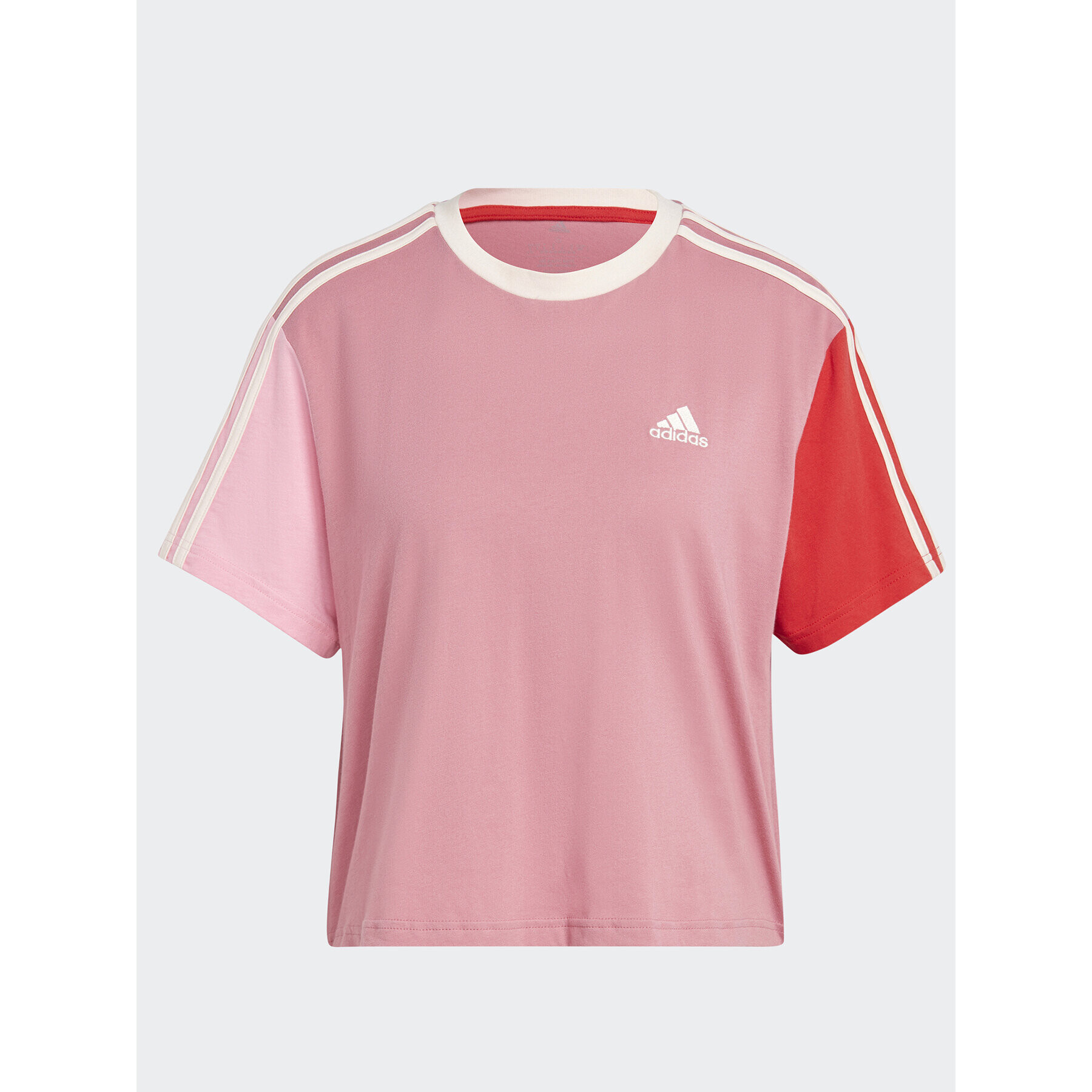 adidas Tričko Essentials 3-Stripes Single Jersey Crop Top IC9926 Ružová Loose Fit - Pepit.sk