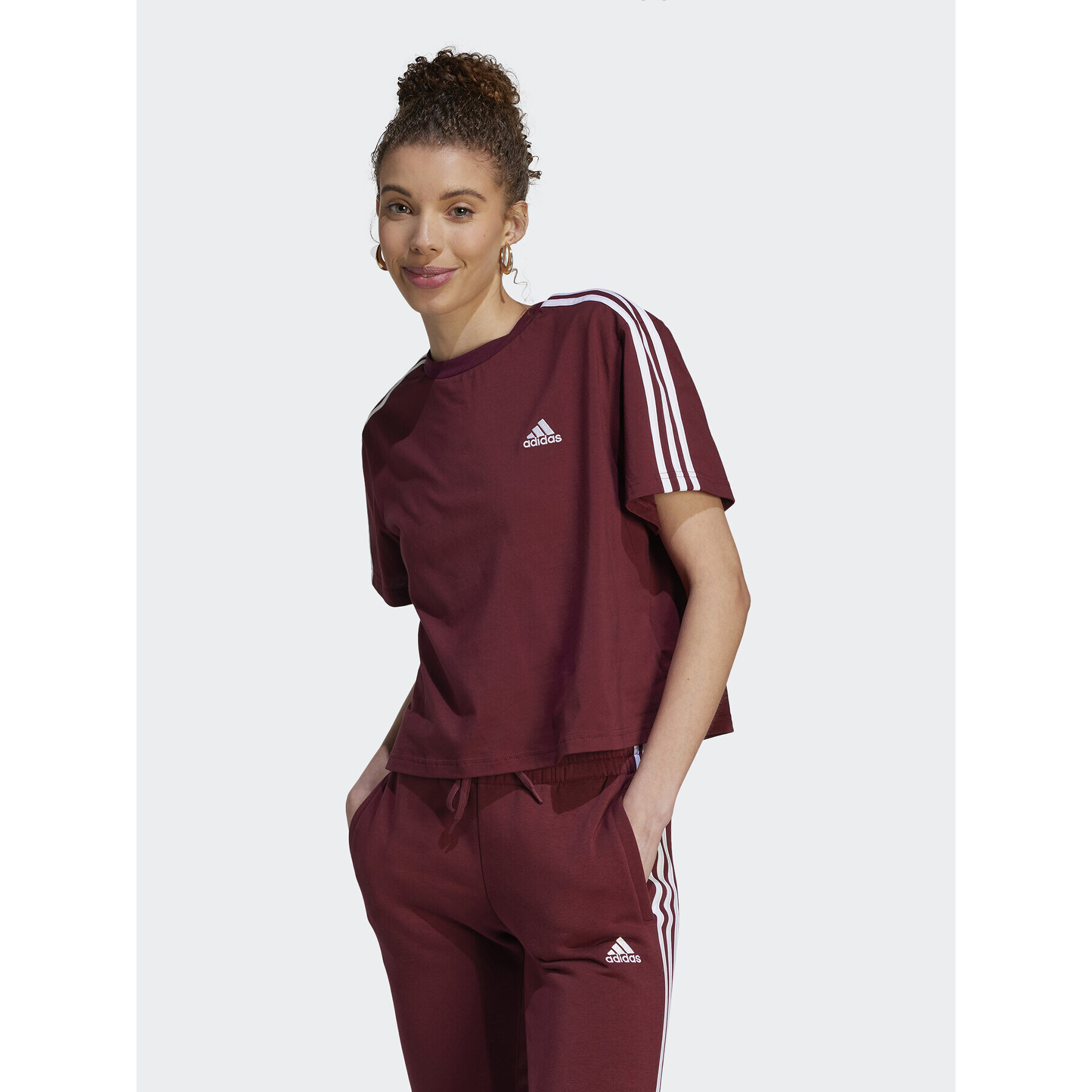 adidas Tričko Essentials 3-Stripes Single Jersey Crop Top IL3410 Červená Loose Fit - Pepit.sk