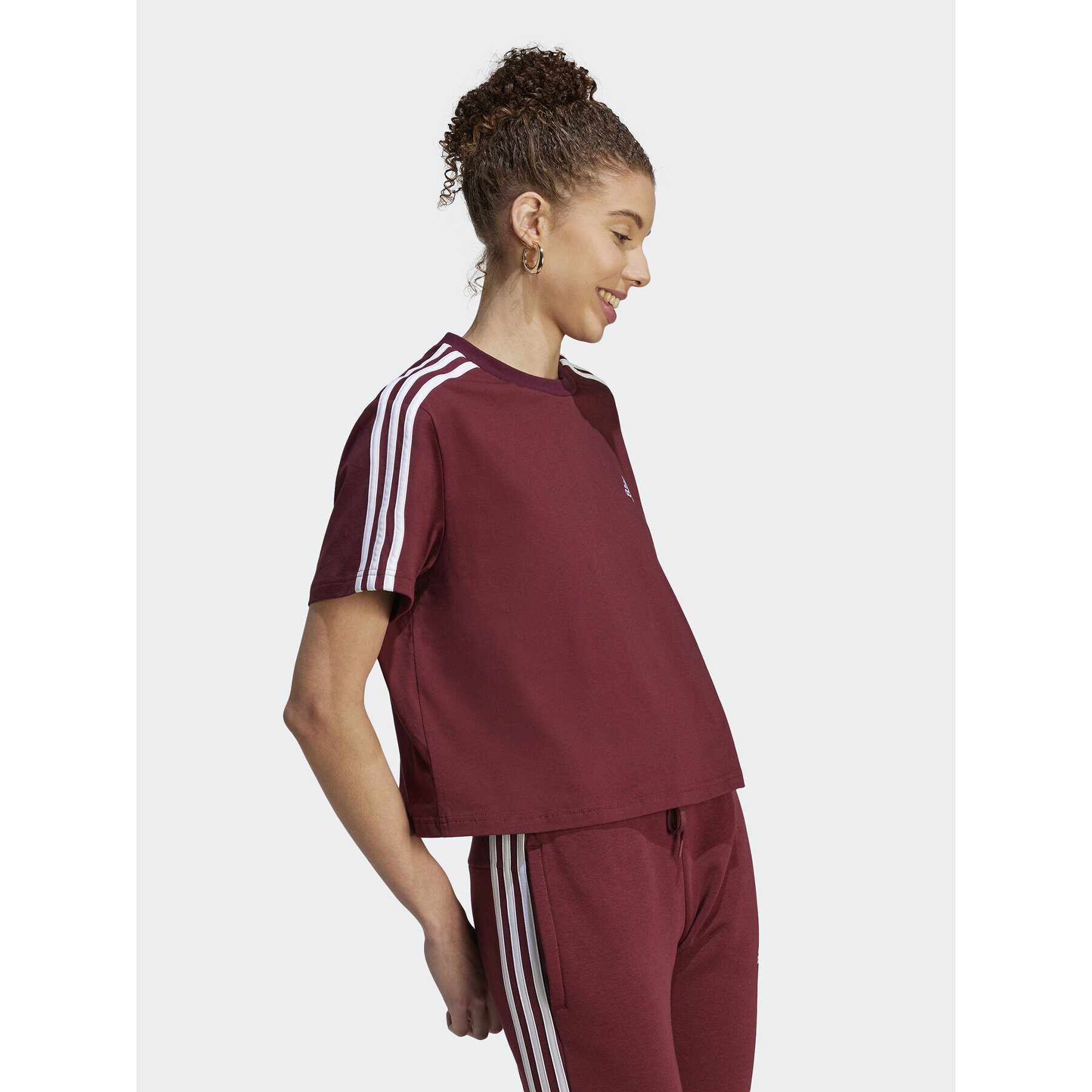 adidas Tričko Essentials 3-Stripes Single Jersey Crop Top IL3410 Červená Loose Fit - Pepit.sk