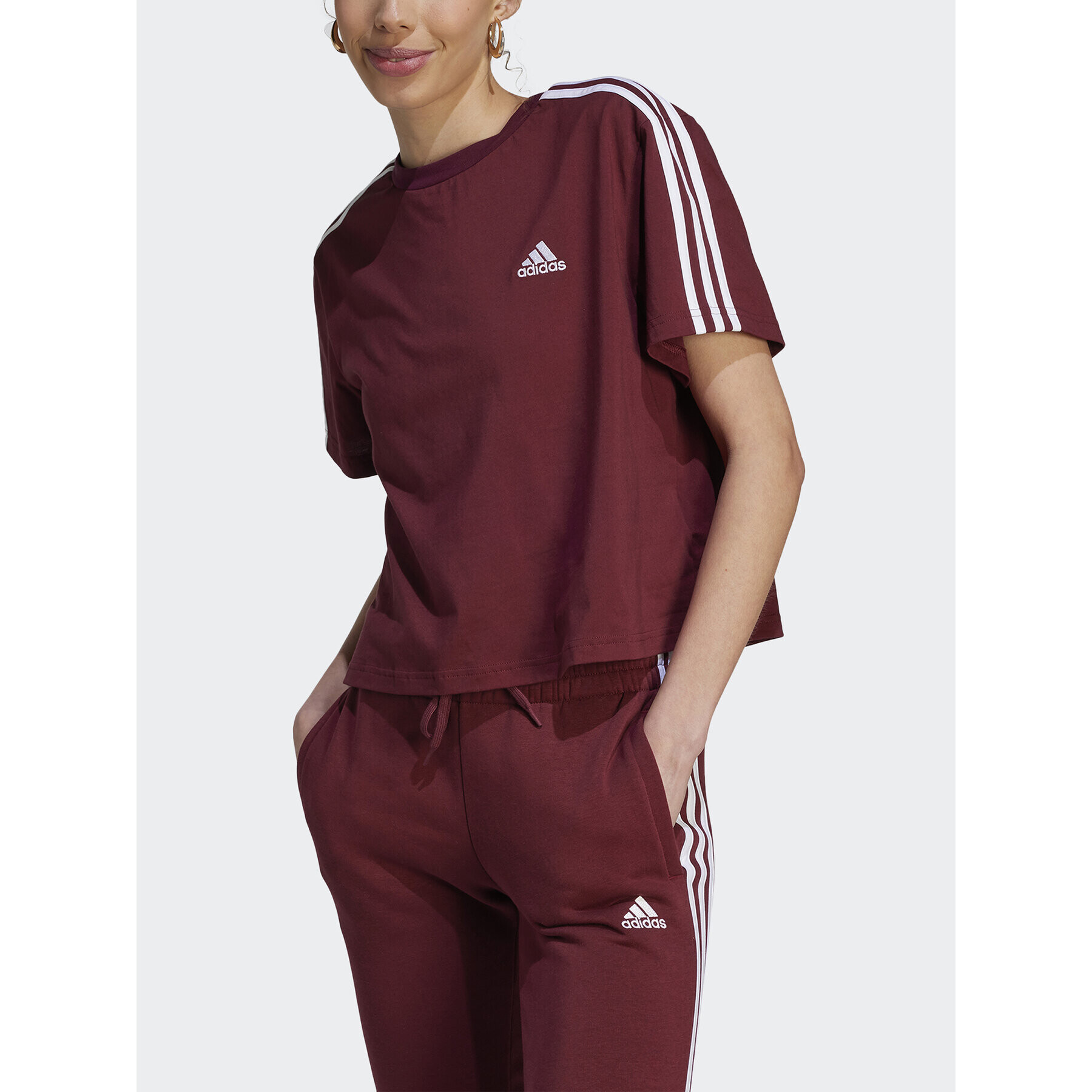 adidas Tričko Essentials 3-Stripes Single Jersey Crop Top IL3410 Červená Loose Fit - Pepit.sk