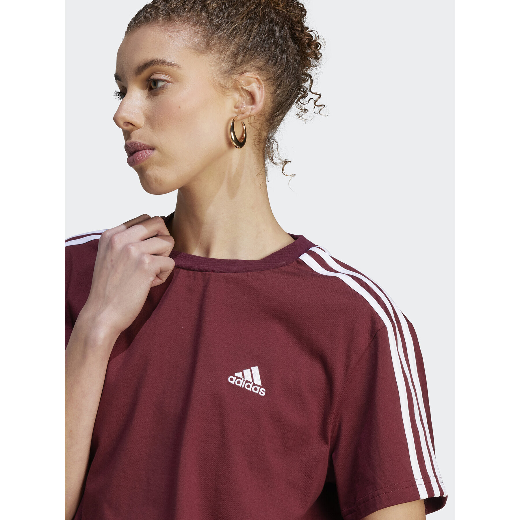 adidas Tričko Essentials 3-Stripes Single Jersey Crop Top IL3410 Červená Loose Fit - Pepit.sk