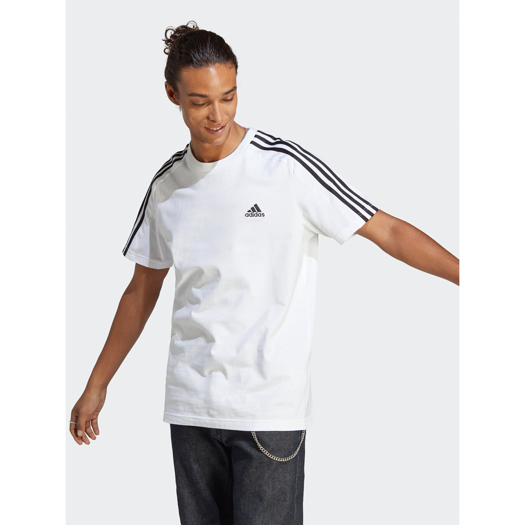 adidas Tričko Essentials Single Jersey 3-Stripes T-Shirt IC9336 Biela Regular Fit - Pepit.sk