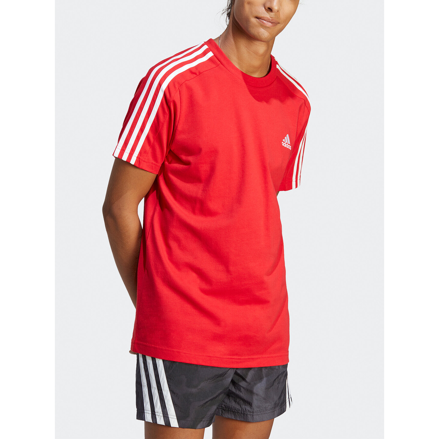 adidas Tričko Essentials Single Jersey 3-Stripes T-Shirt IC9339 Červená Regular Fit - Pepit.sk