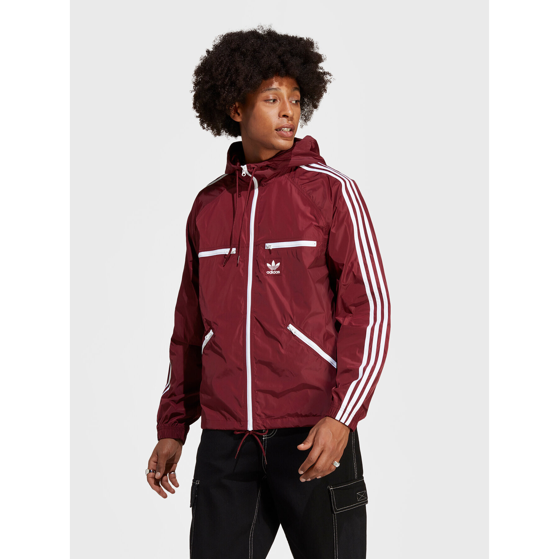 adidas Vetrovka Adicolor Classics Windbreaker IB9960 Červená Loose Fit - Pepit.sk