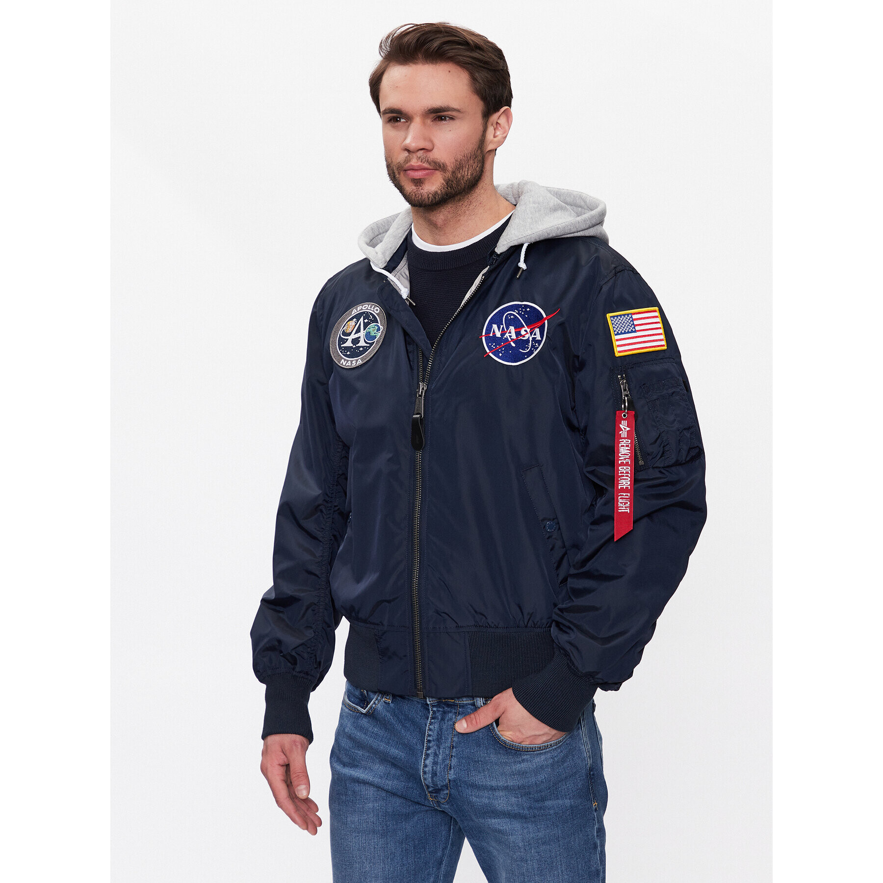 Alpha Industries Bundy bomber MA-1 Zip Hood Apollo 136106 Modrá Regular Fit - Pepit.sk