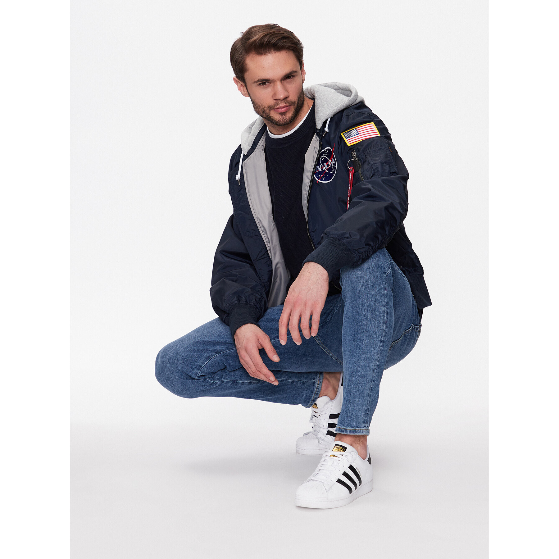 Alpha Industries Bundy bomber MA-1 Zip Hood Apollo 136106 Modrá Regular Fit - Pepit.sk