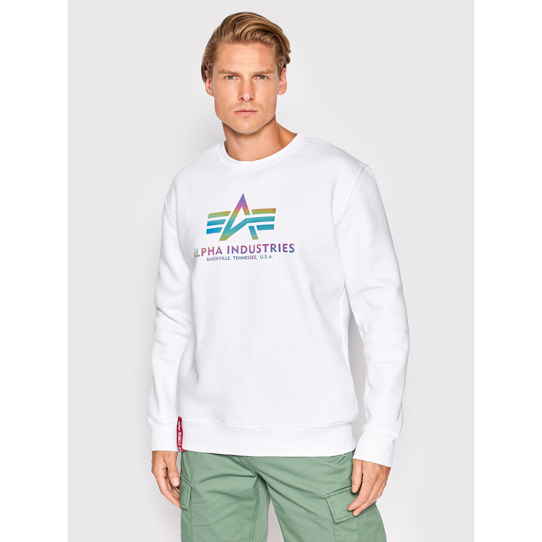 Alpha Industries Mikina Basic Rainbow Print 178302RR Biela Regular Fit - Pepit.sk