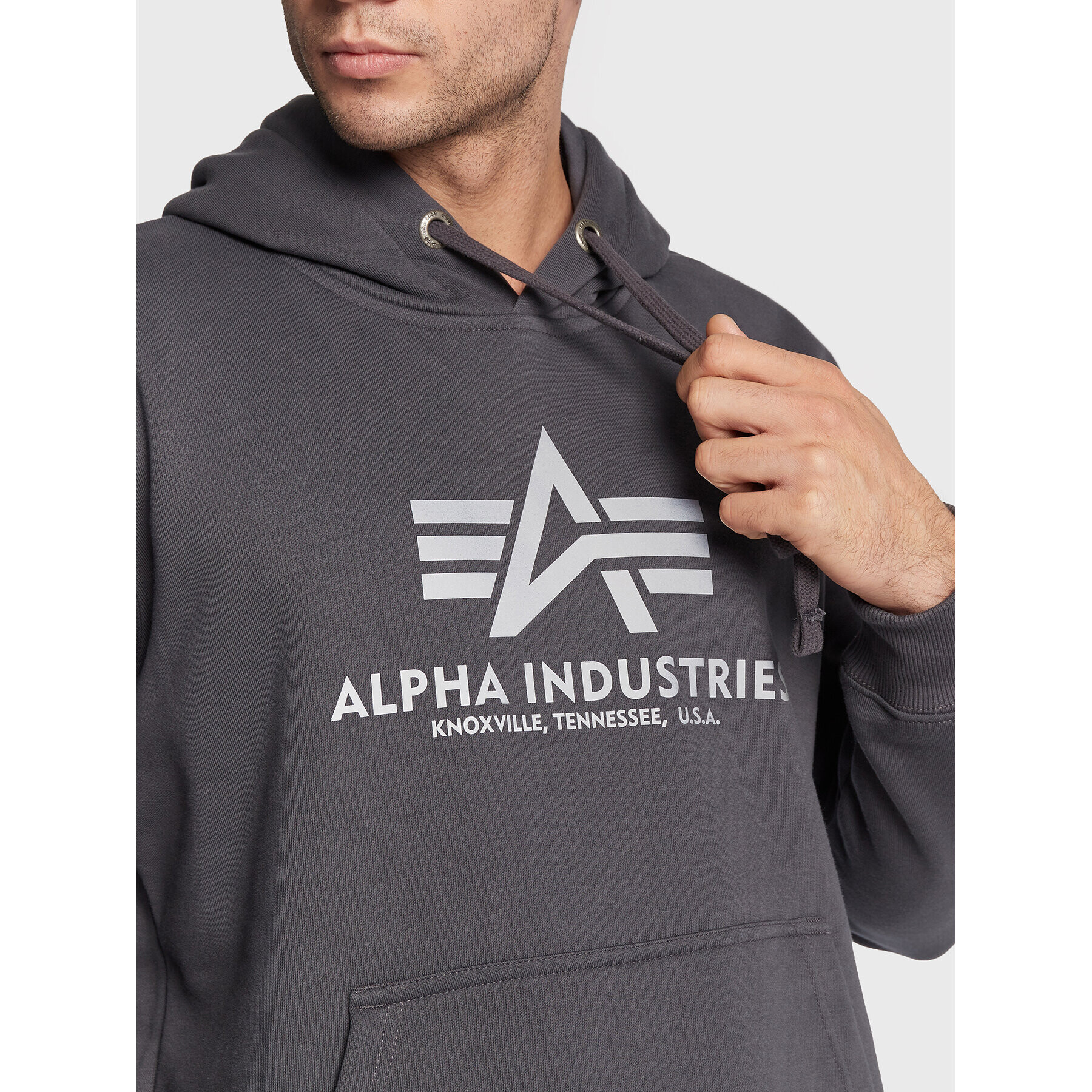 Alpha Industries Mikina Basic Reflective Print 178312RP Sivá Regular Fit - Pepit.sk