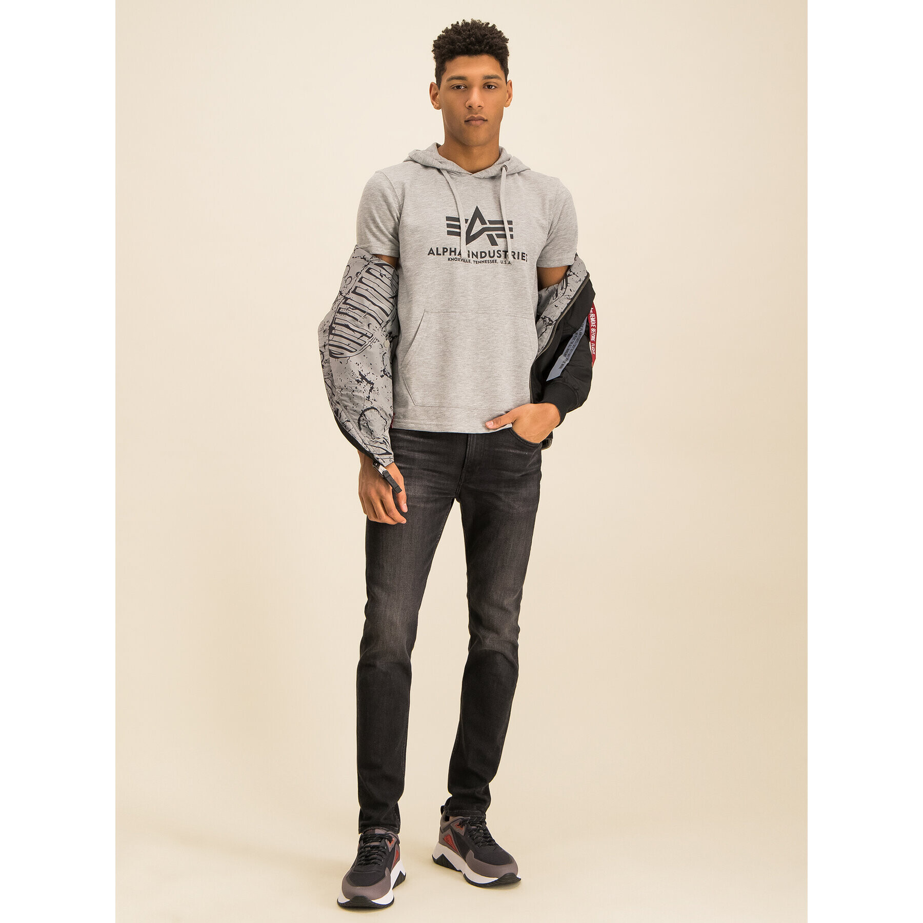 Alpha Industries Mikina Basic T Hooded 126507 Sivá Regular Fit - Pepit.sk