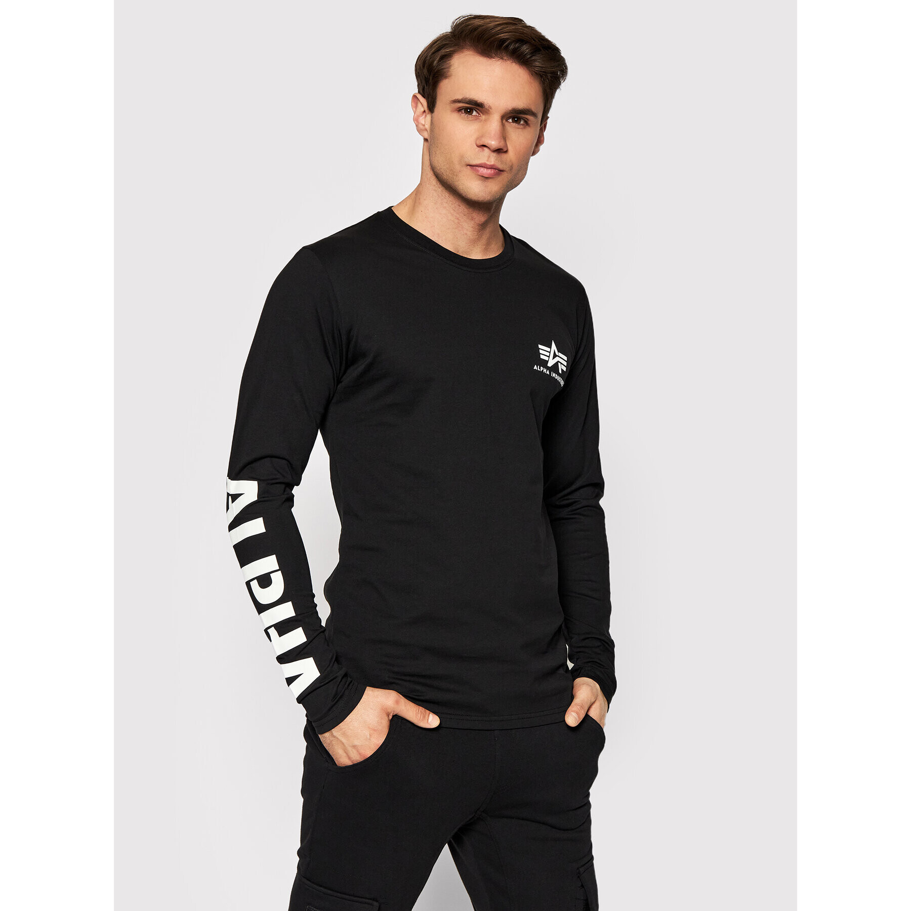 Alpha Industries S dlhými rukávmi Print Heavy 116570 Čierna Regular Fit - Pepit.sk