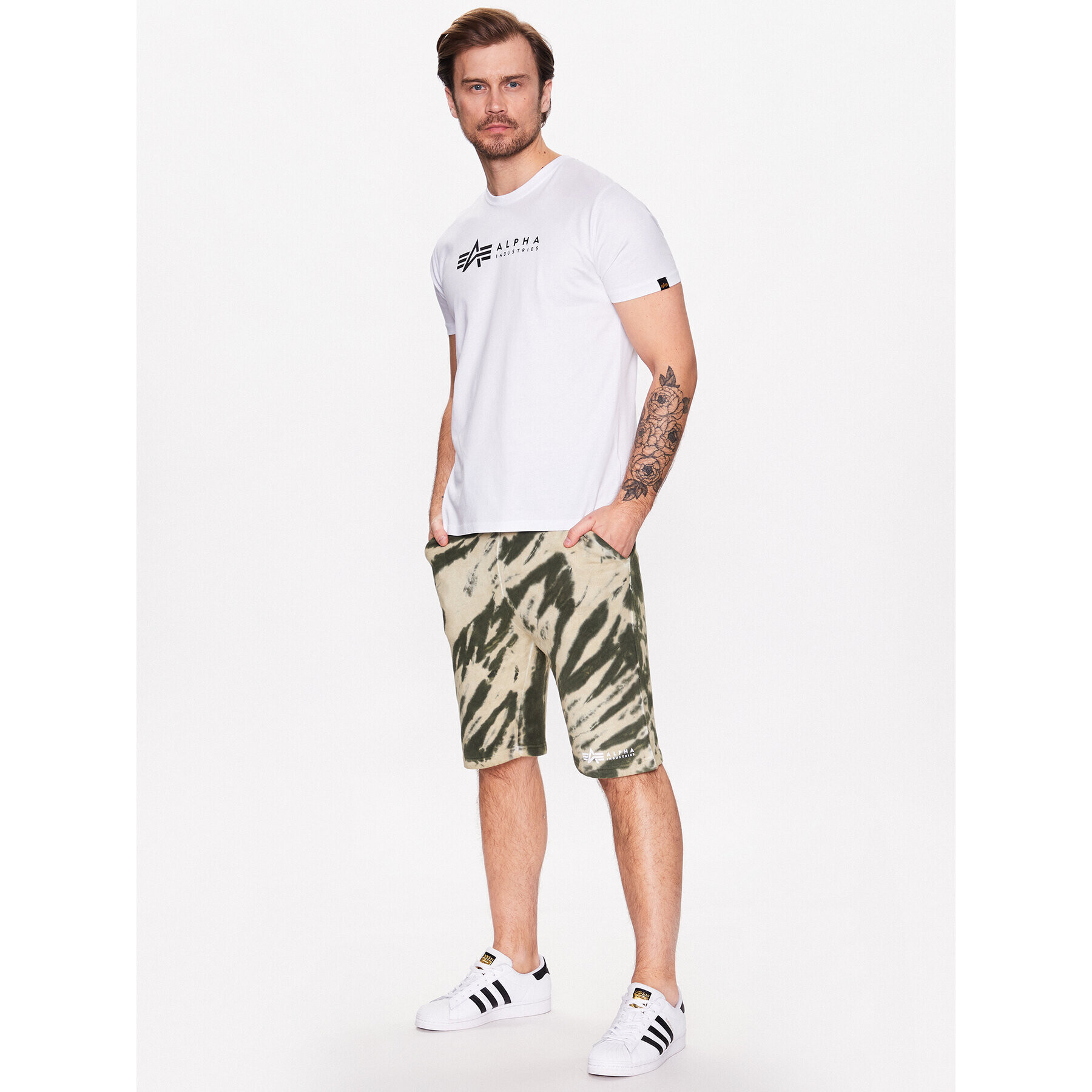 Alpha Industries Športové kraťasy Tie Dye 106361 Zelená Regular Fit - Pepit.sk