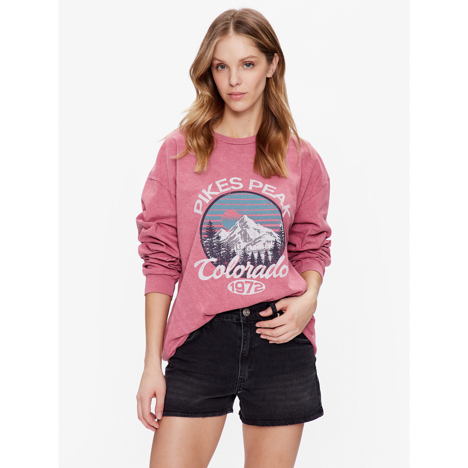 BDG Urban Outfitters Mikina BDG PIKES PEAKS SKATE LS 76471234 Ružová Oversize - Pepit.sk