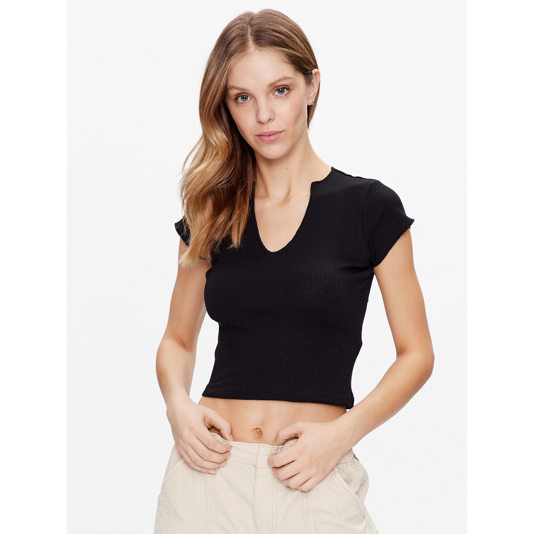 BDG Urban Outfitters Top BDG NOLA NOTCH NECK SS 76467927 Čierna Slim Fit - Pepit.sk