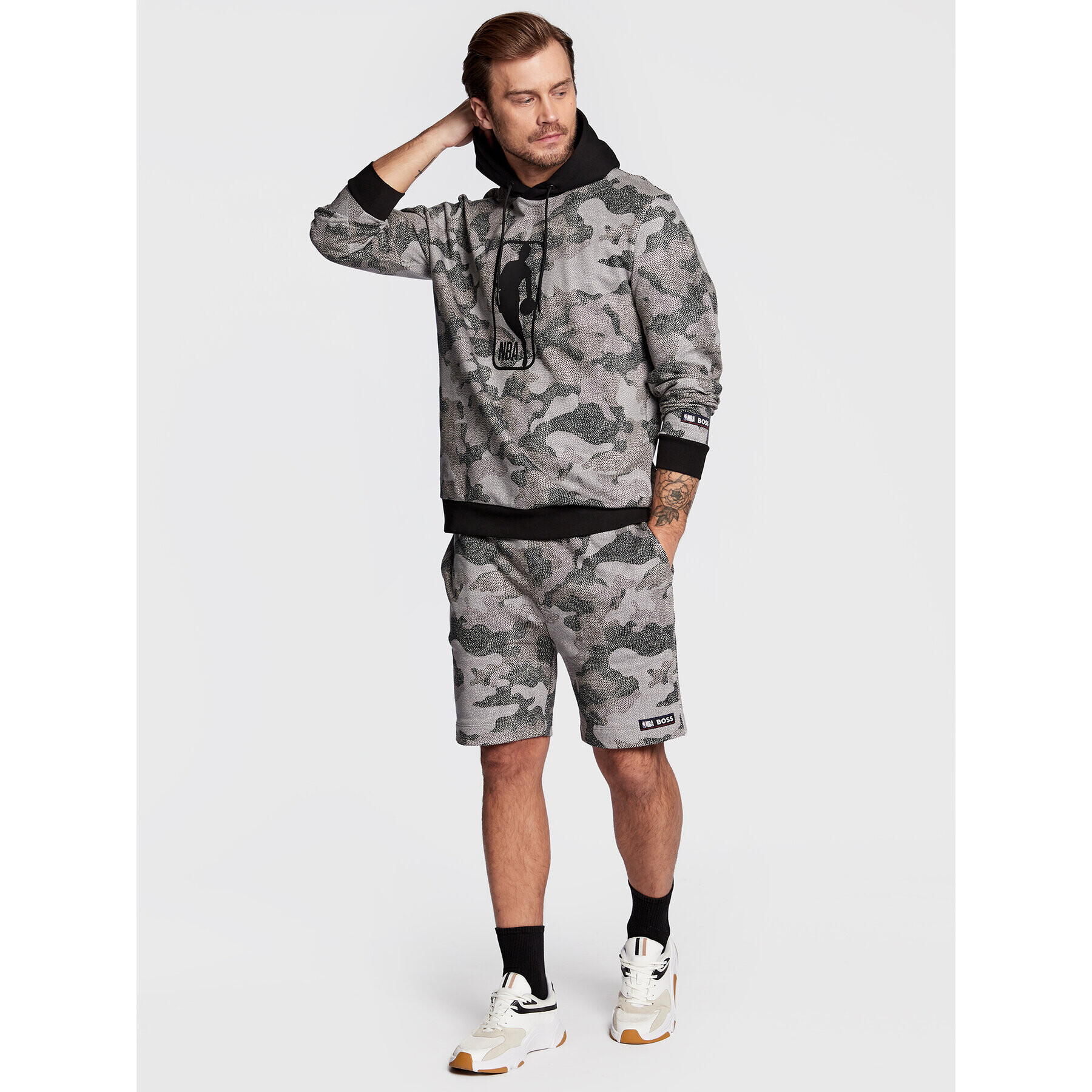 Boss Mikina NBA Camo 50477453 Sivá Regular Fit - Pepit.sk