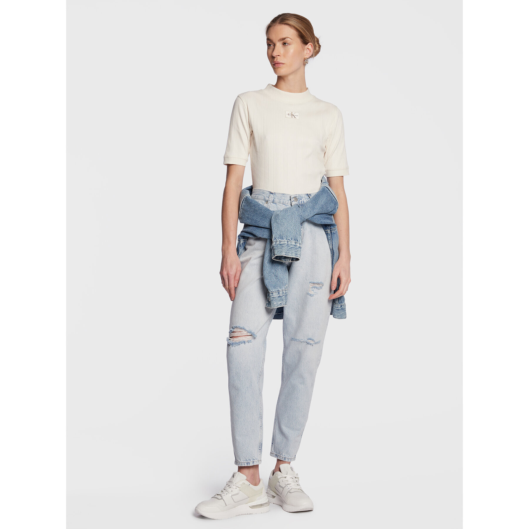 Calvin Klein Jeans Blúzka J20J220291 Écru Regular Fit - Pepit.sk