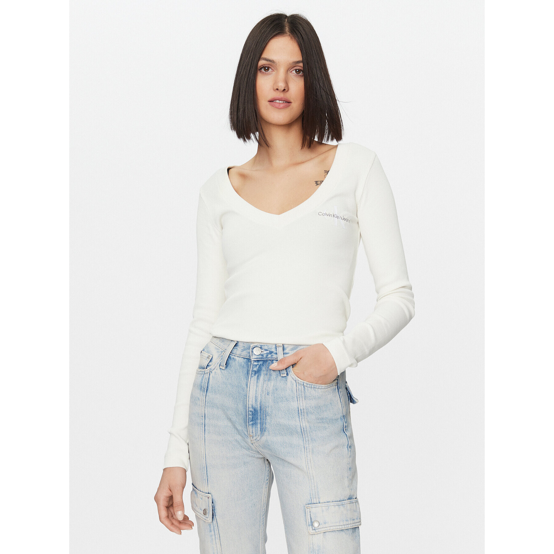 Calvin Klein Jeans Blúzka J20J222023 Écru Regular Fit - Pepit.sk