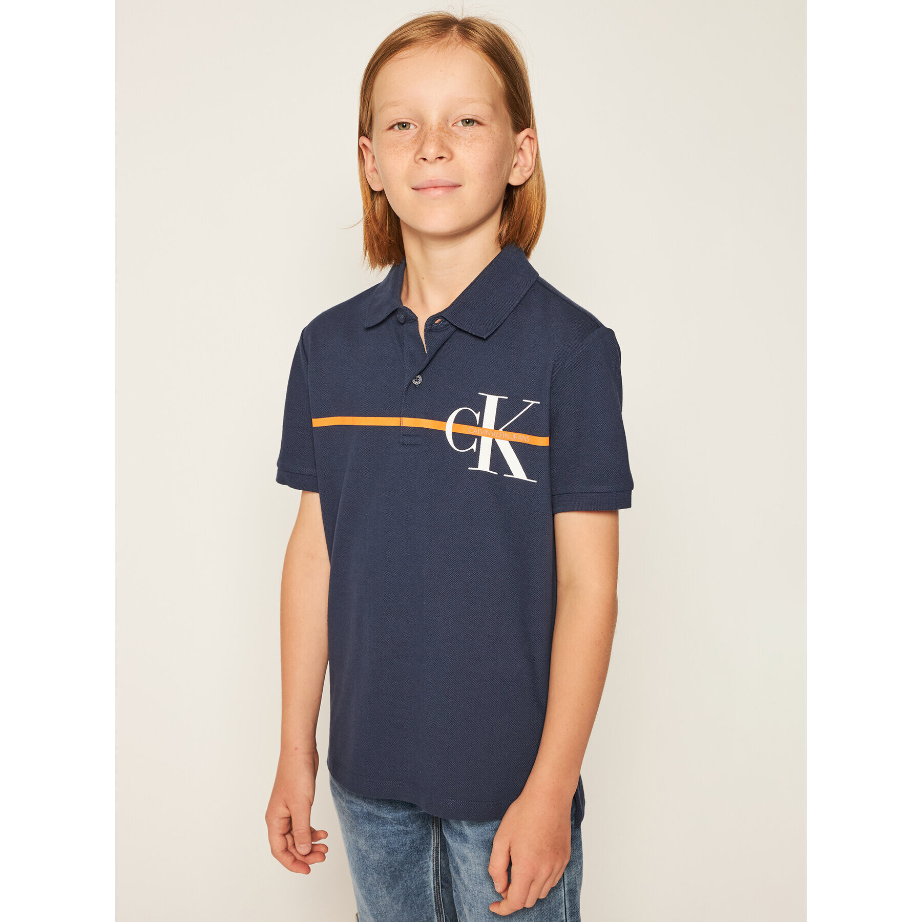 Calvin Klein Jeans Polokošeľa Monogram Stripe IB0IB00478 Tmavomodrá Regular Fit - Pepit.sk