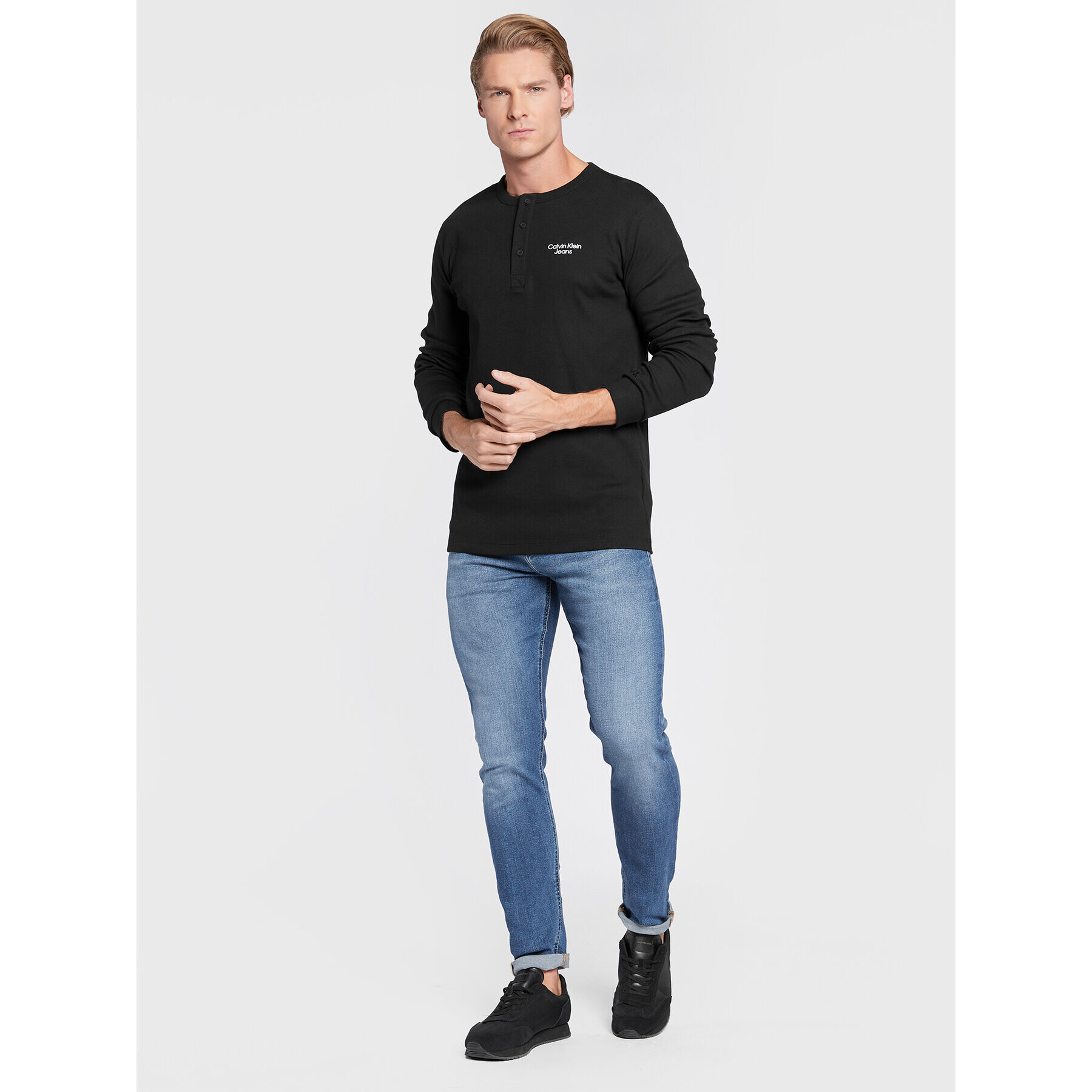 Calvin Klein Jeans S dlhými rukávmi J30J321703 Čierna Slim Fit - Pepit.sk