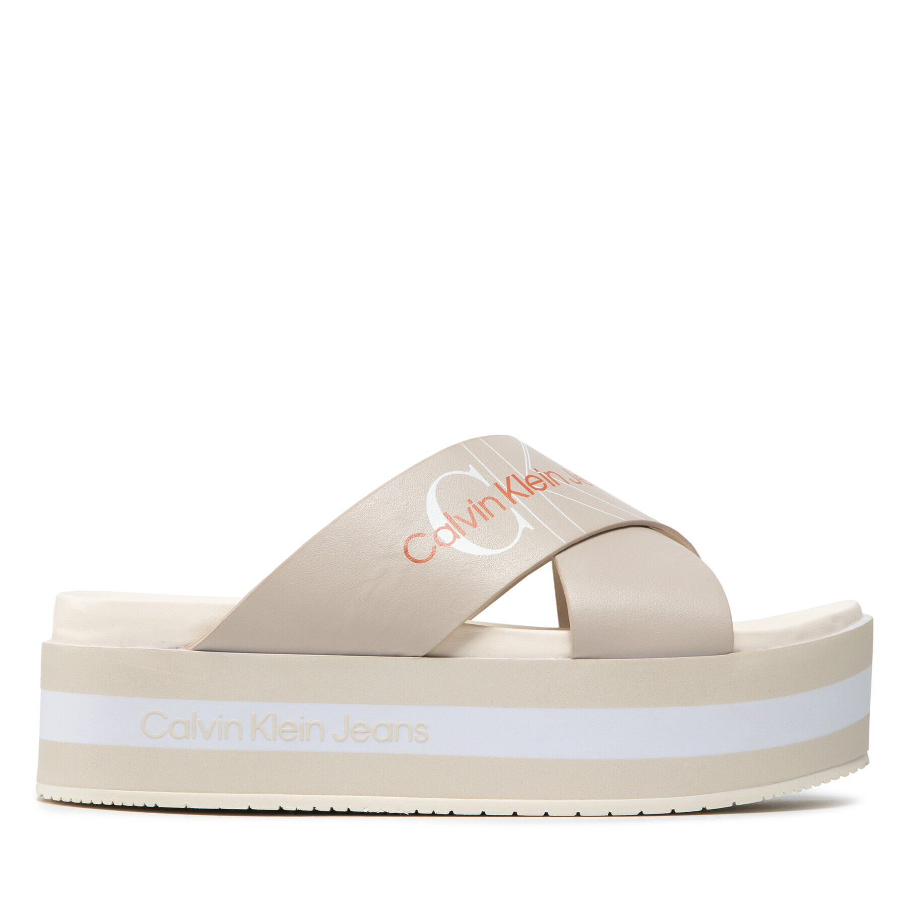 Calvin Klein Jeans Šľapky Platform Sandal Crisscross YW0YW00562 Béžová - Pepit.sk