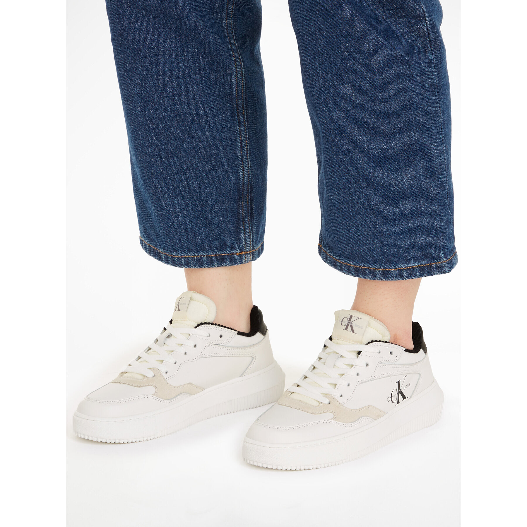 Calvin Klein Jeans Sneakersy Chunky Cupsole Coui Lth Mix YW0YW01171 Biela - Pepit.sk