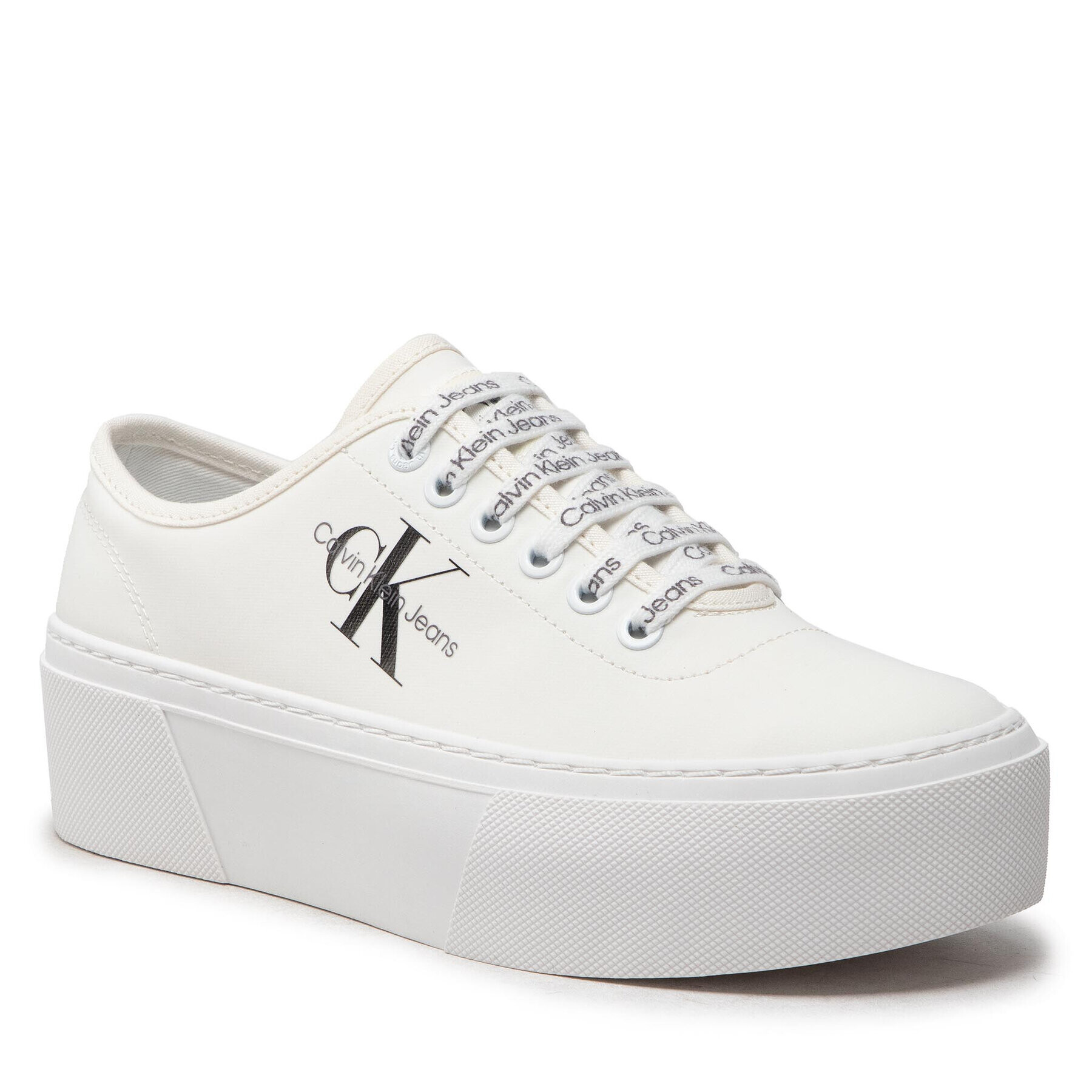 Calvin Klein Jeans Sneakersy Cupsole Flatform Laceup Low Txt YW0YW00766 Biela - Pepit.sk