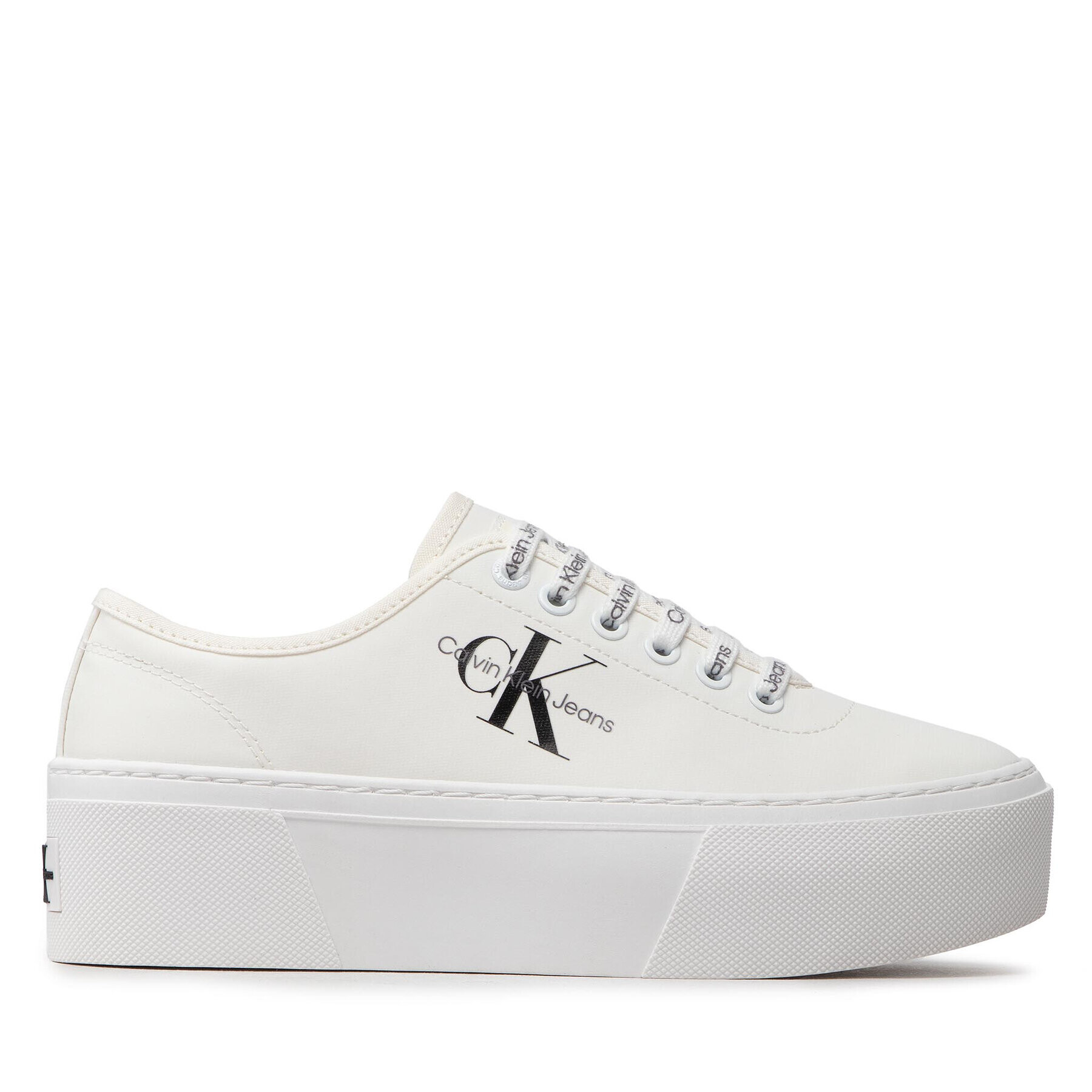 Calvin Klein Jeans Sneakersy Cupsole Flatform Laceup Low Txt YW0YW00766 Biela - Pepit.sk