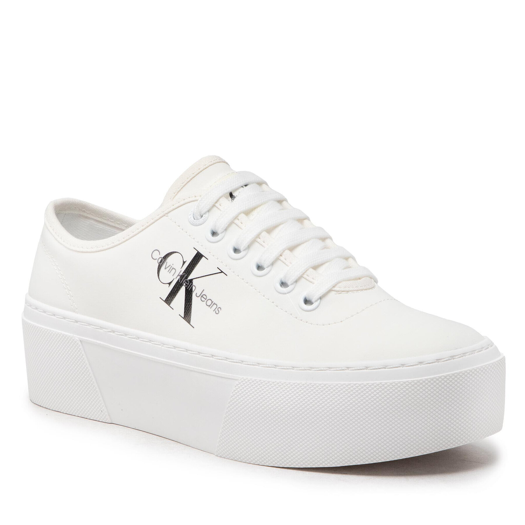 Calvin Klein Jeans Sneakersy Cupsole Flatform Laceup Low Txt YW0YW00766 Biela - Pepit.sk