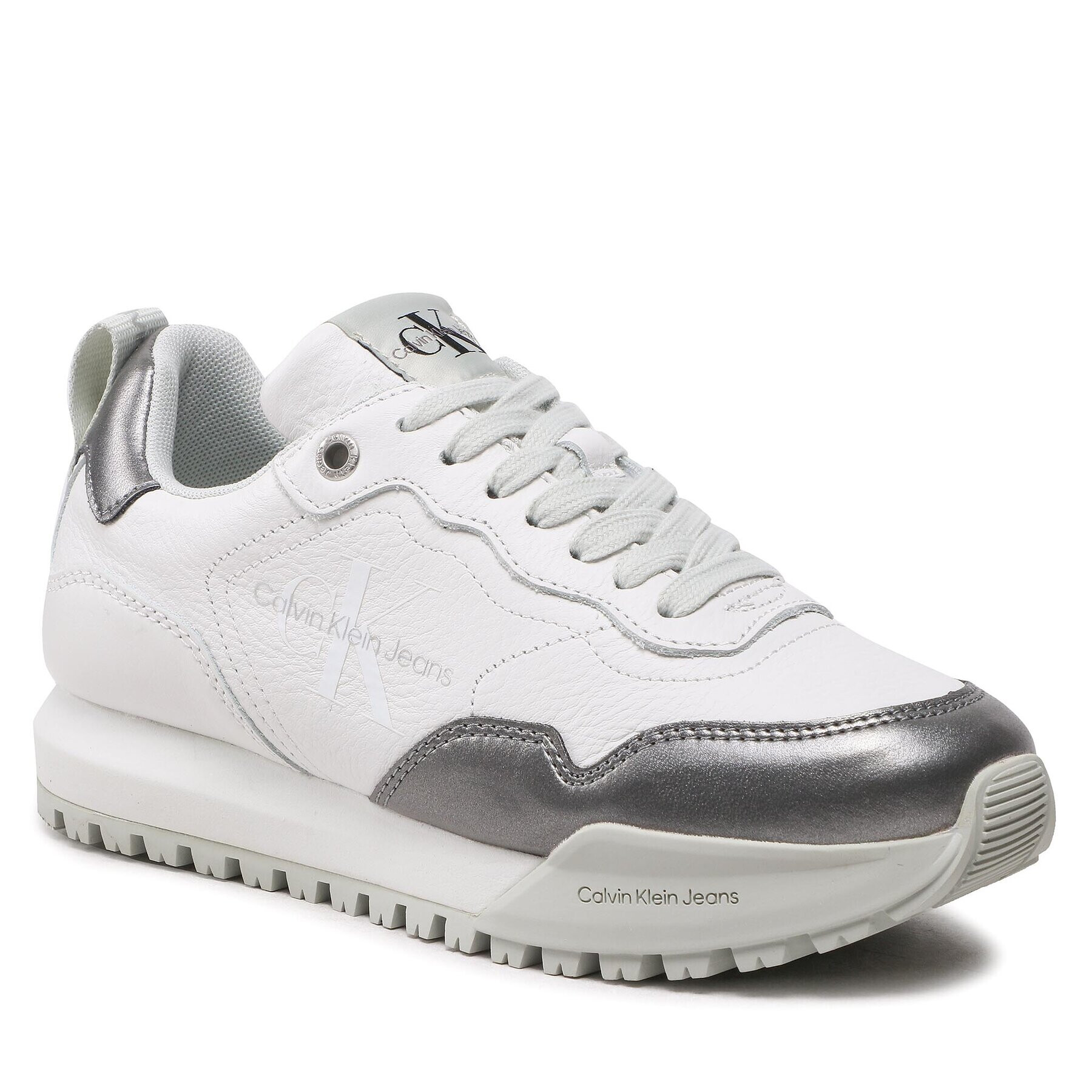 Calvin Klein Jeans Sneakersy Toothy Runner Laceup Lth Met YW0YW00789 Biela - Pepit.sk