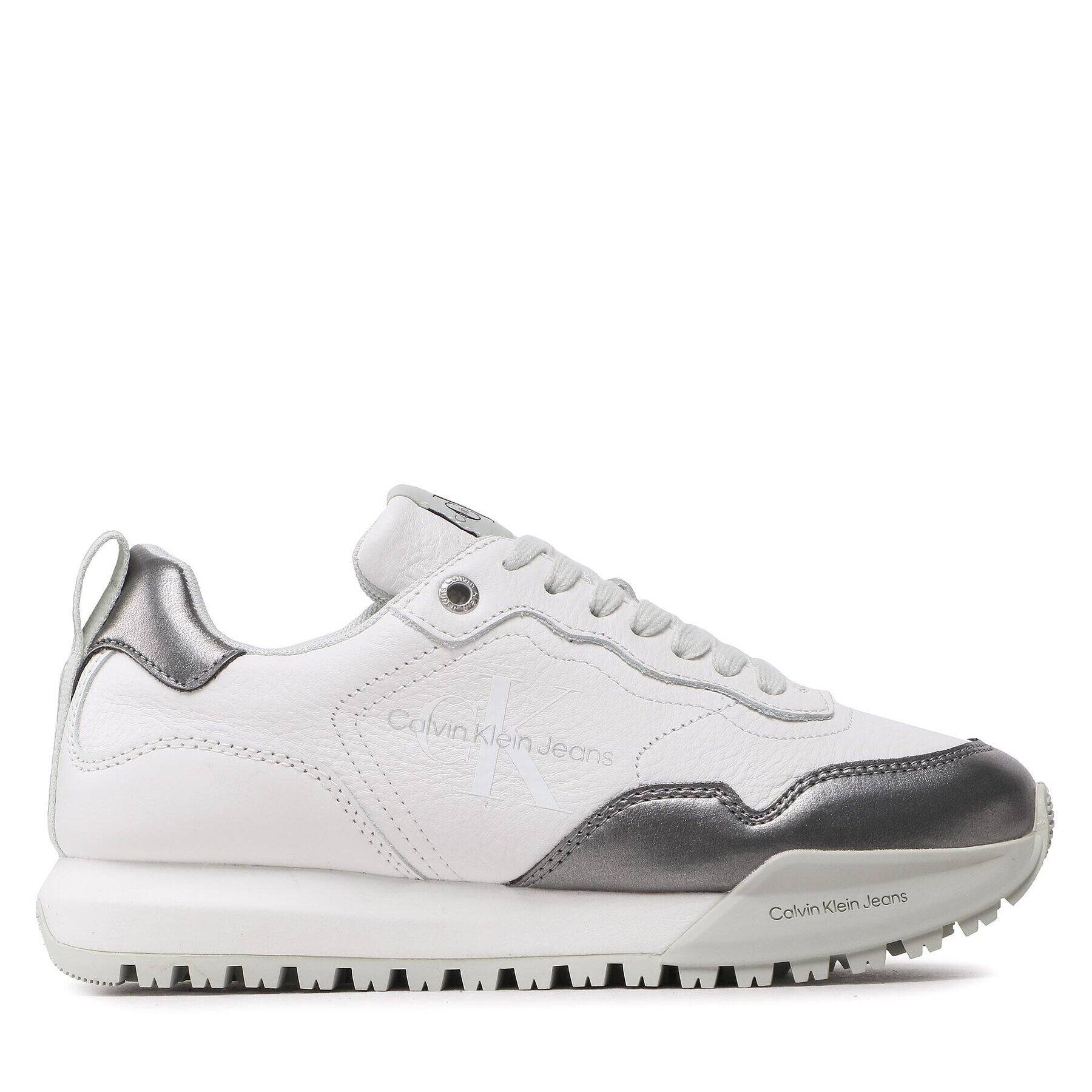 Calvin Klein Jeans Sneakersy Toothy Runner Laceup Lth Met YW0YW00789 Biela - Pepit.sk