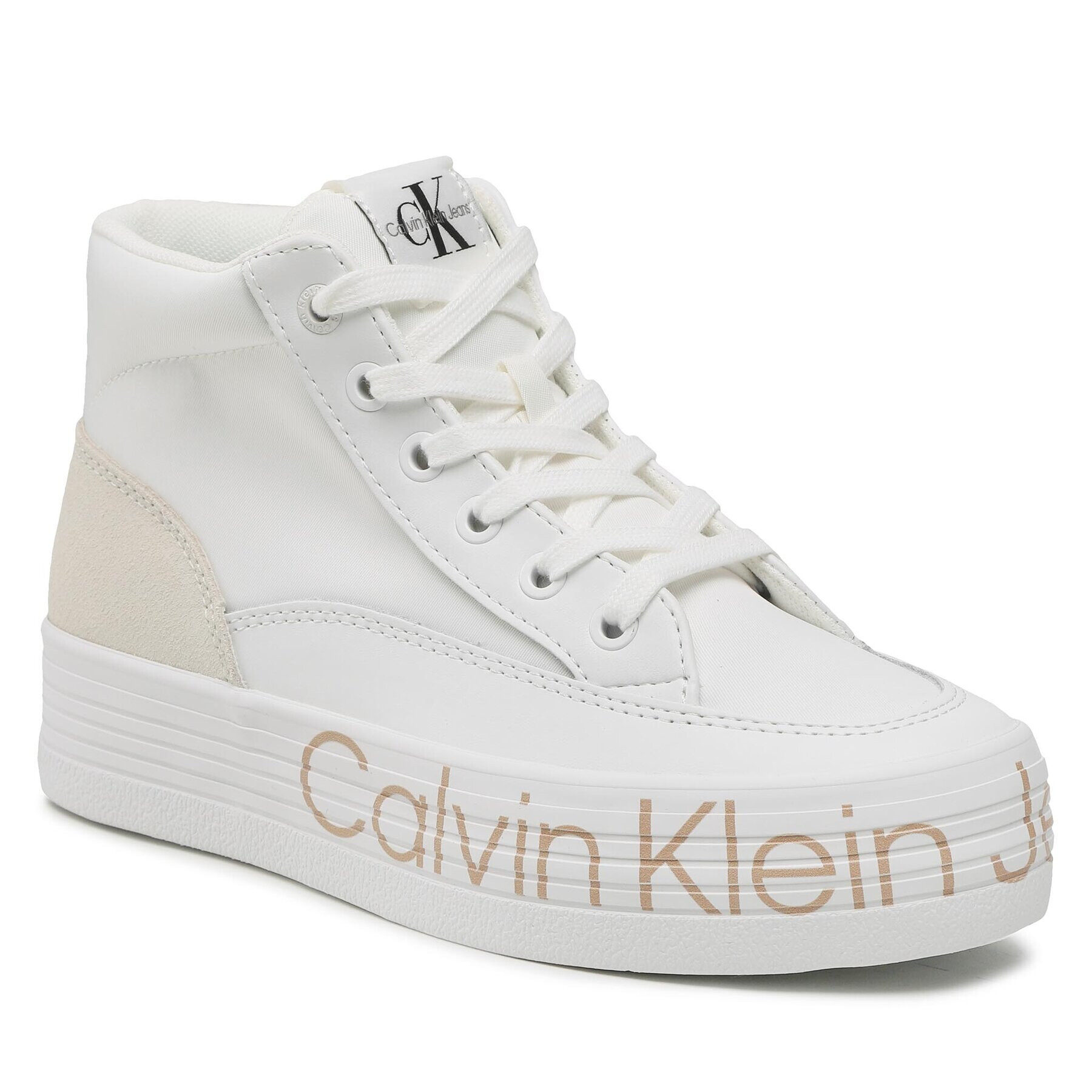 Calvin Klein Jeans Sneakersy Vulc Flatf Mid Wrap Around Logo YW0YW00865 Biela - Pepit.sk