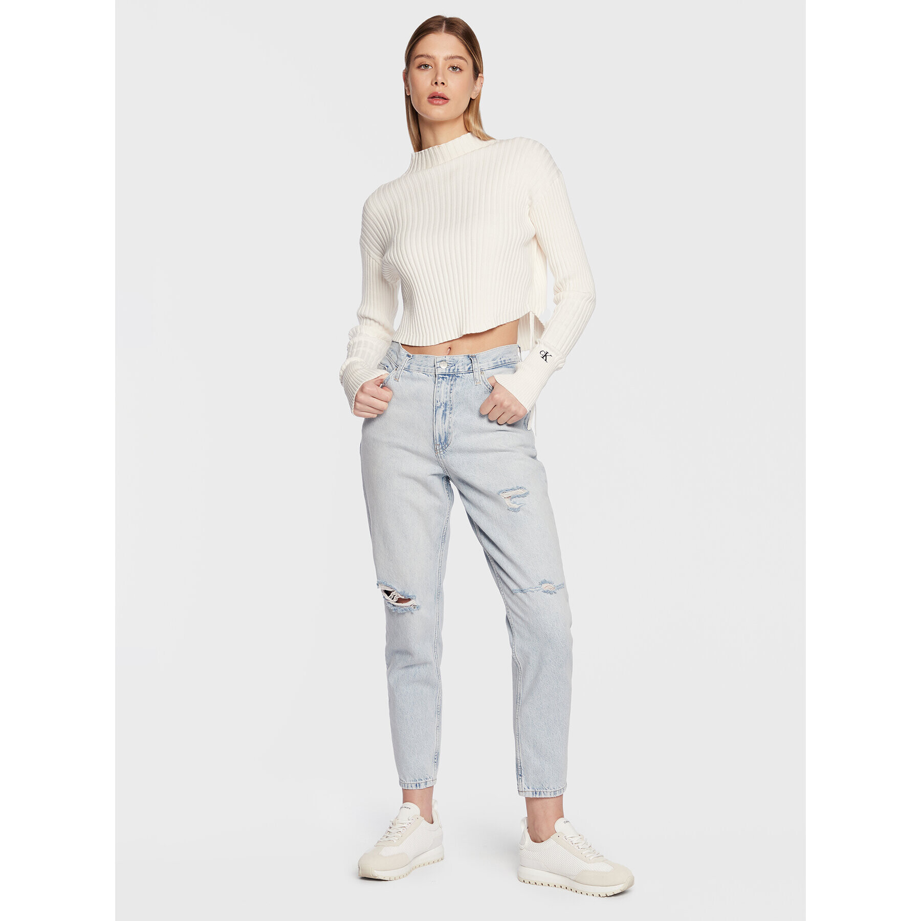 Calvin Klein Jeans Sveter J20J220708 Écru Regular Fit - Pepit.sk