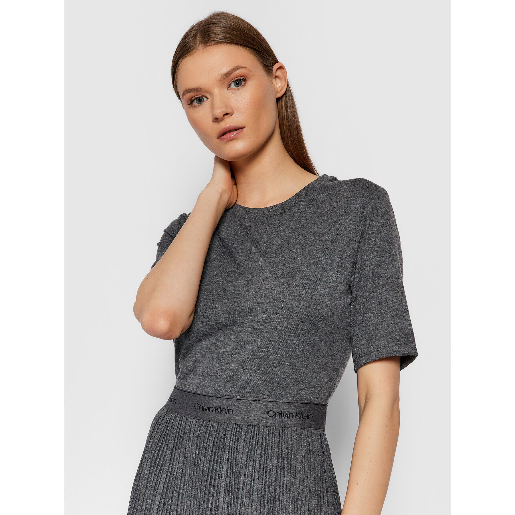 Calvin Klein Každodenné šaty Micro Pleat K20K203061 Sivá Regular Fit - Pepit.sk