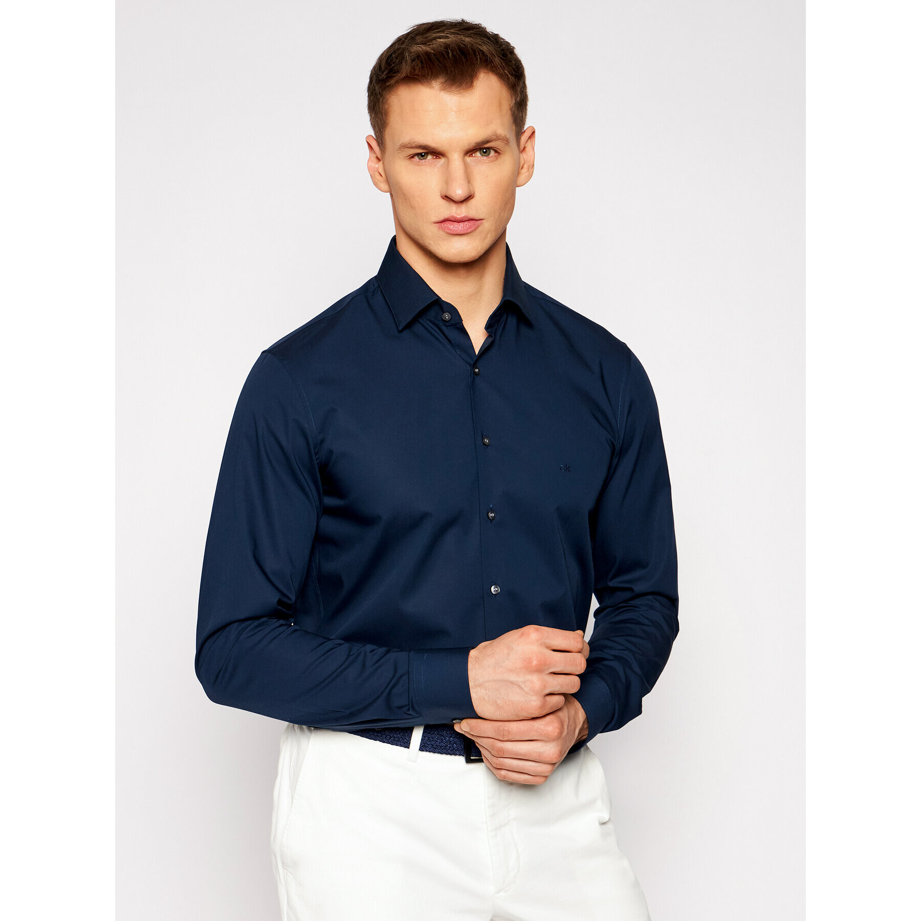 Calvin Klein Košeľa Poplin K10K106040 Tmavomodrá Slim Fit - Pepit.sk