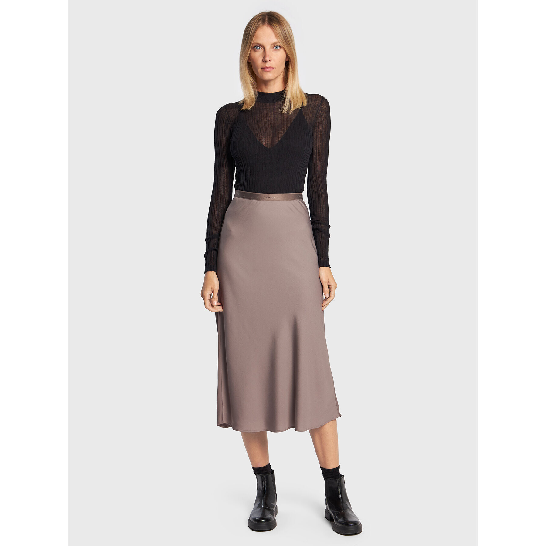 Calvin Klein Midi sukňa K20K203514 Béžová Slim Fit - Pepit.sk