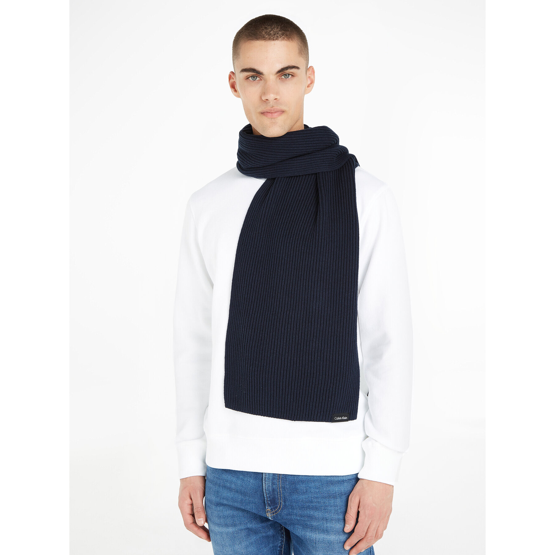 Calvin Klein Šál Classic Cotton Rib Knit Scarf K50K510996 Tmavomodrá - Pepit.sk