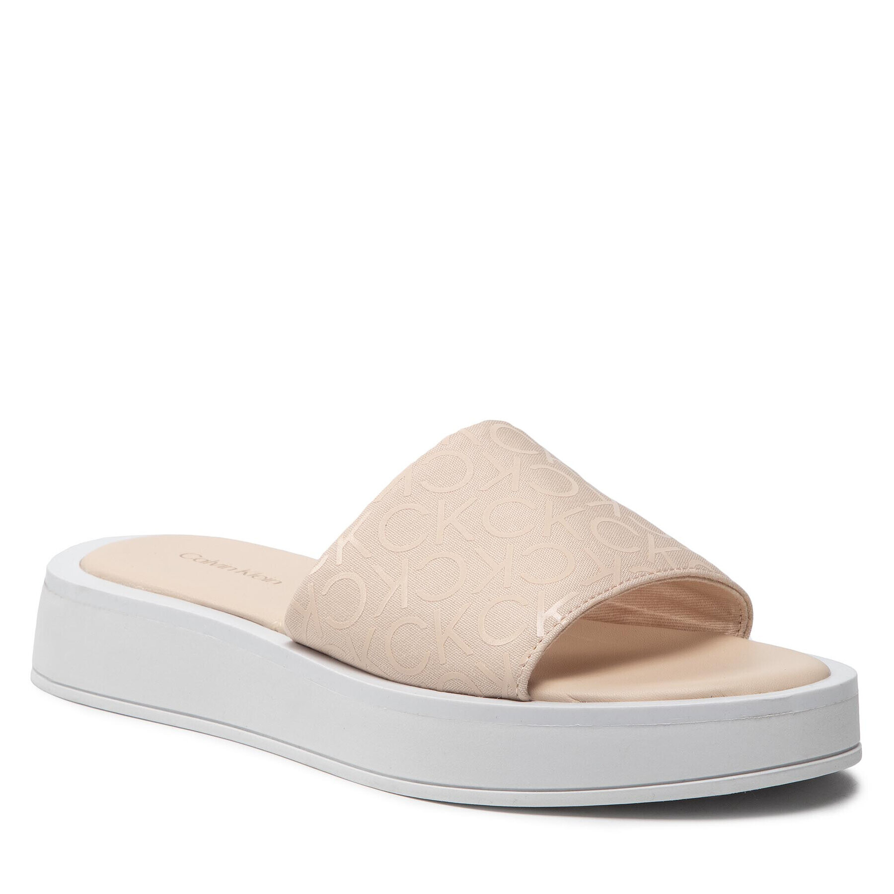 Calvin Klein Šľapky Flatform Slide - Canv Mono HW0HW00893 Béžová - Pepit.sk