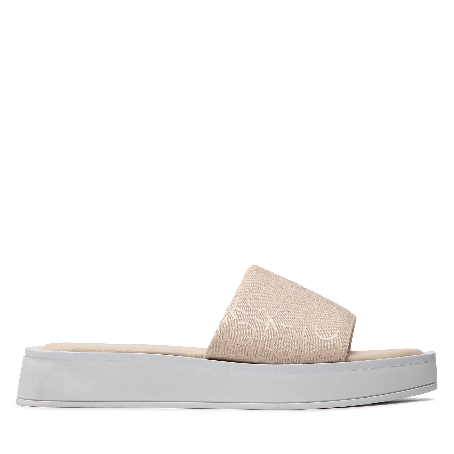 Calvin Klein Šľapky Flatform Slide - Canv Mono HW0HW00893 Béžová - Pepit.sk