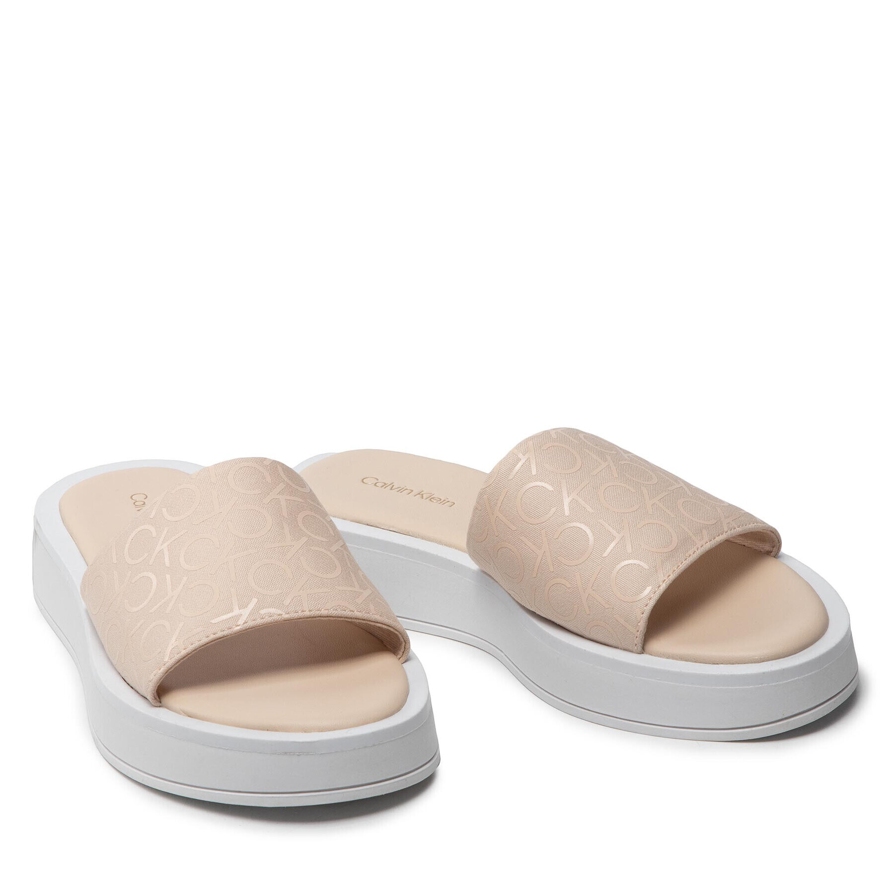 Calvin Klein Šľapky Flatform Slide - Canv Mono HW0HW00893 Béžová - Pepit.sk