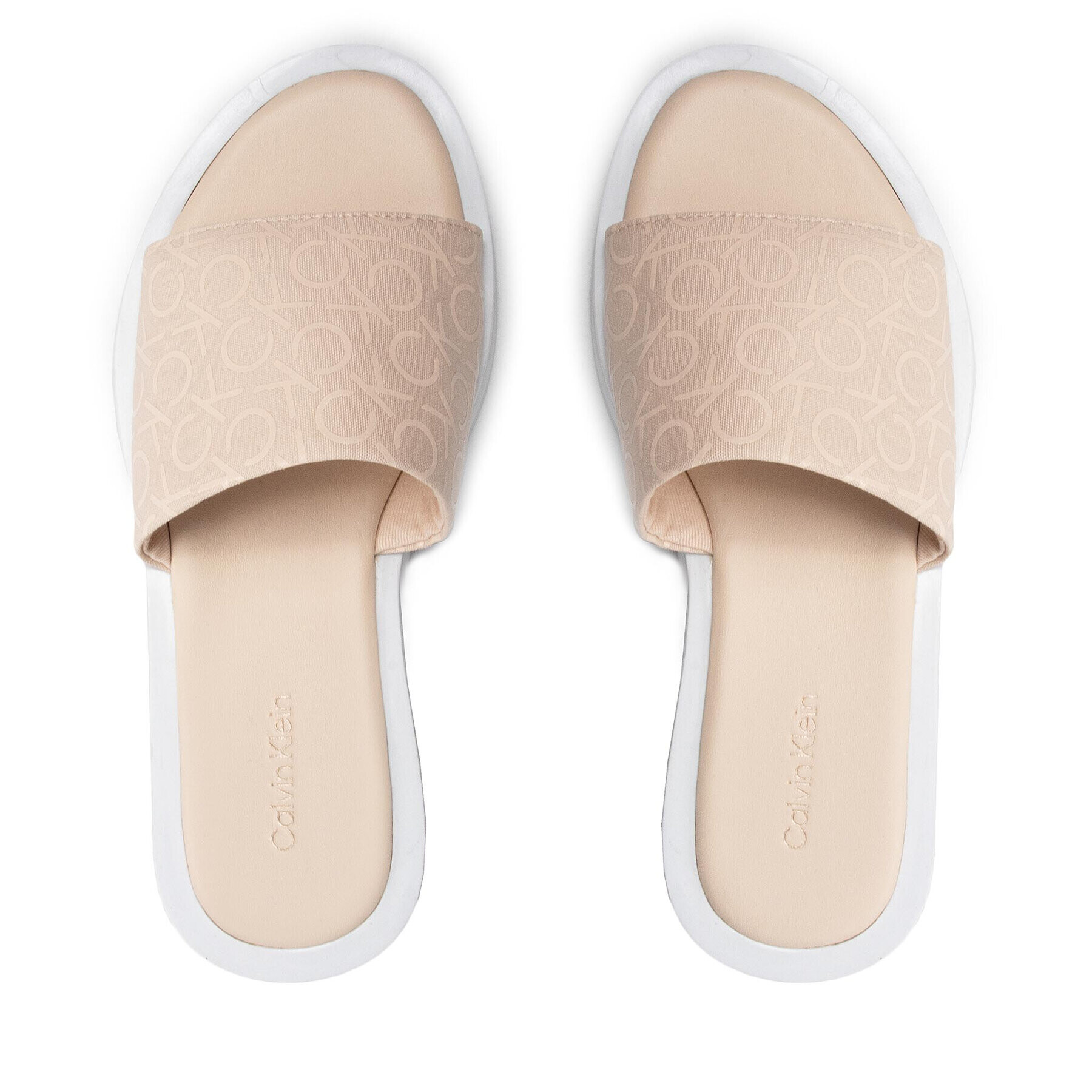 Calvin Klein Šľapky Flatform Slide - Canv Mono HW0HW00893 Béžová - Pepit.sk