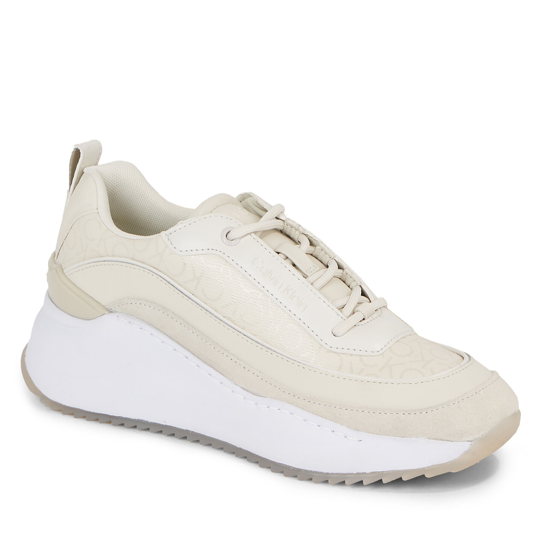 Calvin Klein Sneakersy Intern Wedge Lace Up - Epi Mono HW0HW01663 Écru - Pepit.sk