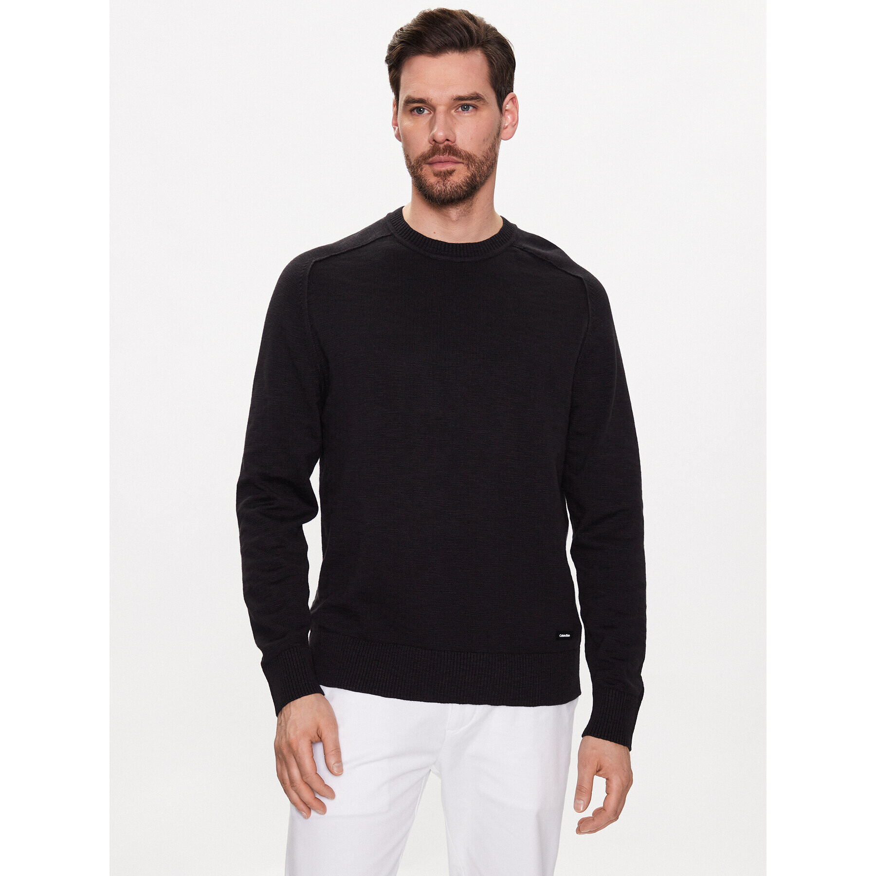 Calvin Klein Sveter Slub Texture Sweater K10K111449 Čierna Regular Fit - Pepit.sk