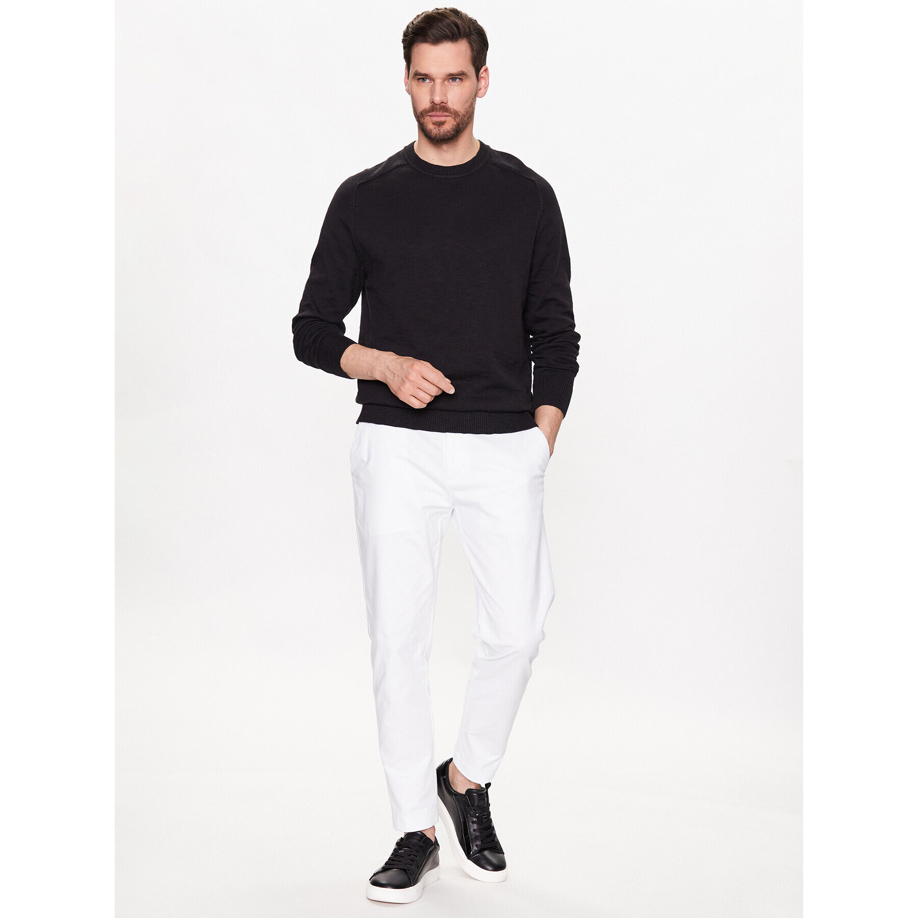 Calvin Klein Sveter Slub Texture Sweater K10K111449 Čierna Regular Fit - Pepit.sk